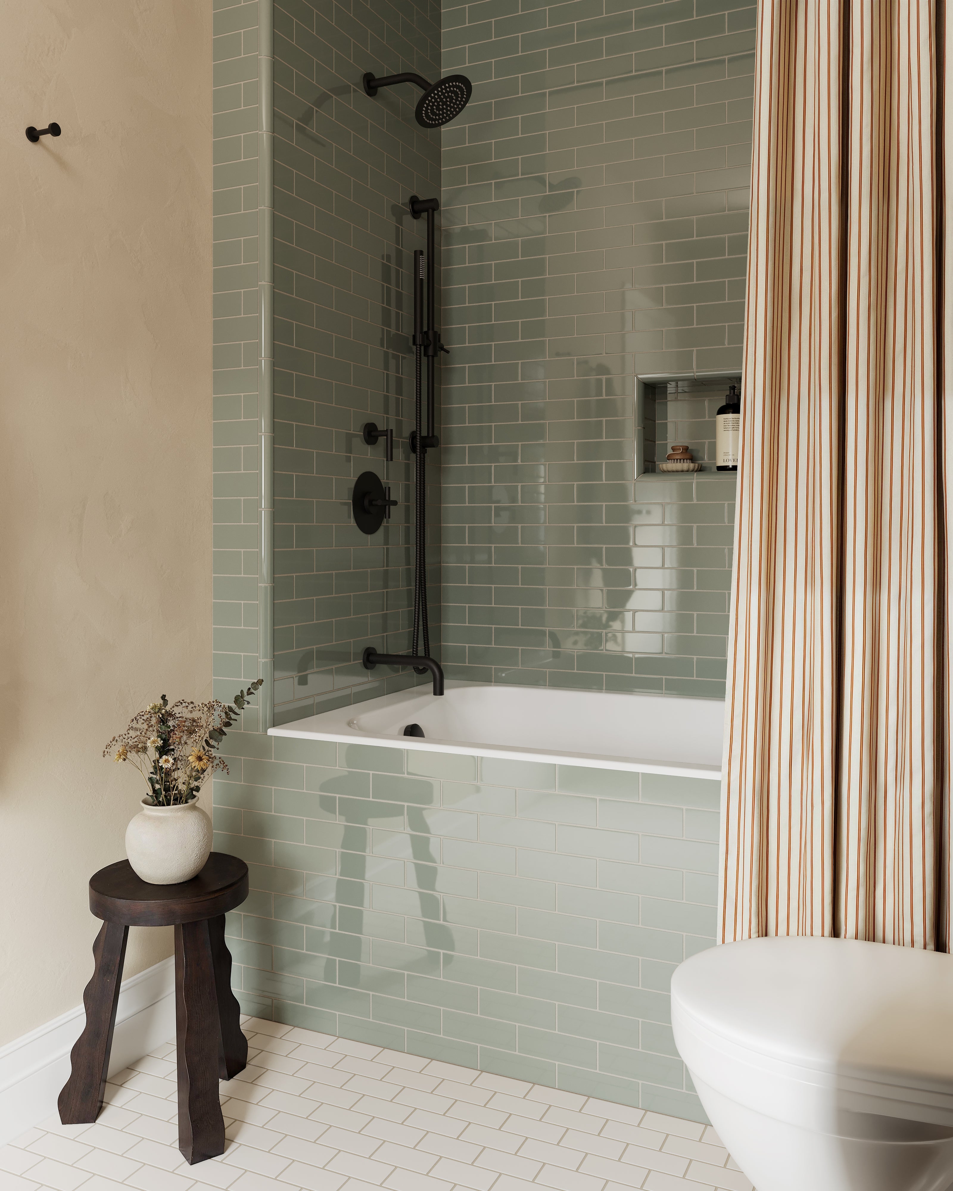 2x6 Natural Press Ceramic Tile in Terre Verte Gloss