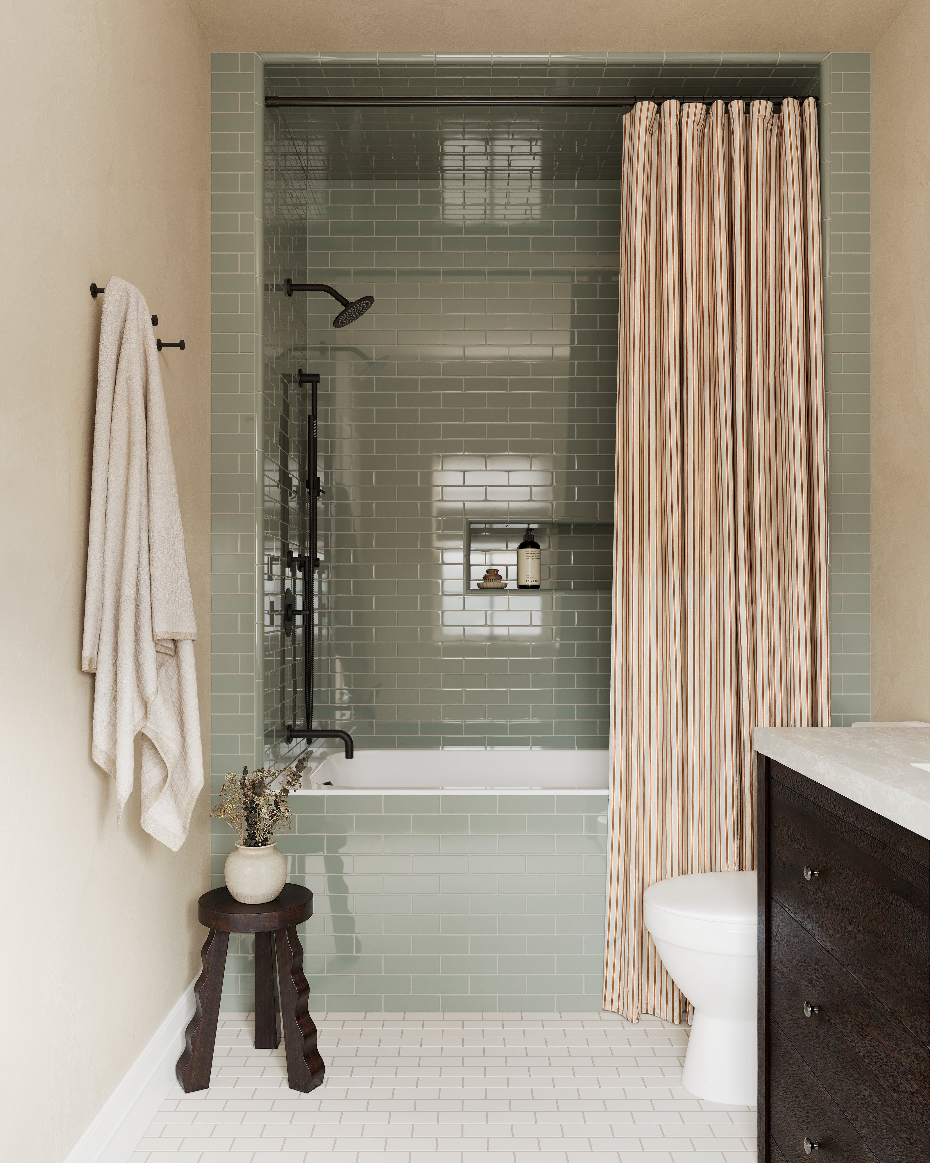 2x6 Natural Press Ceramic Tile in Terre Verte Gloss