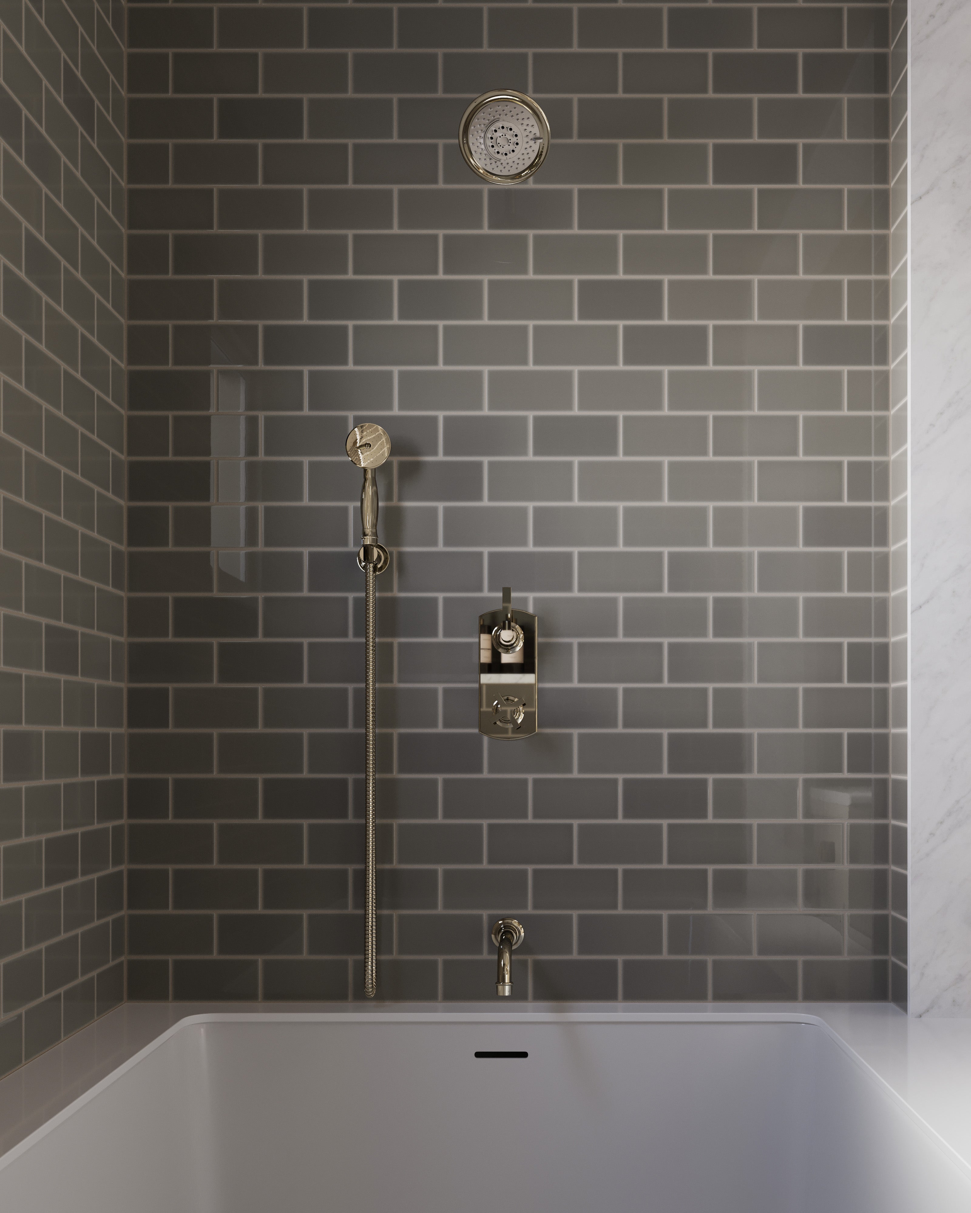 Emerson Thermostatic Tub/ Shower/ Handshower - Lever Handle in Polished Nickel