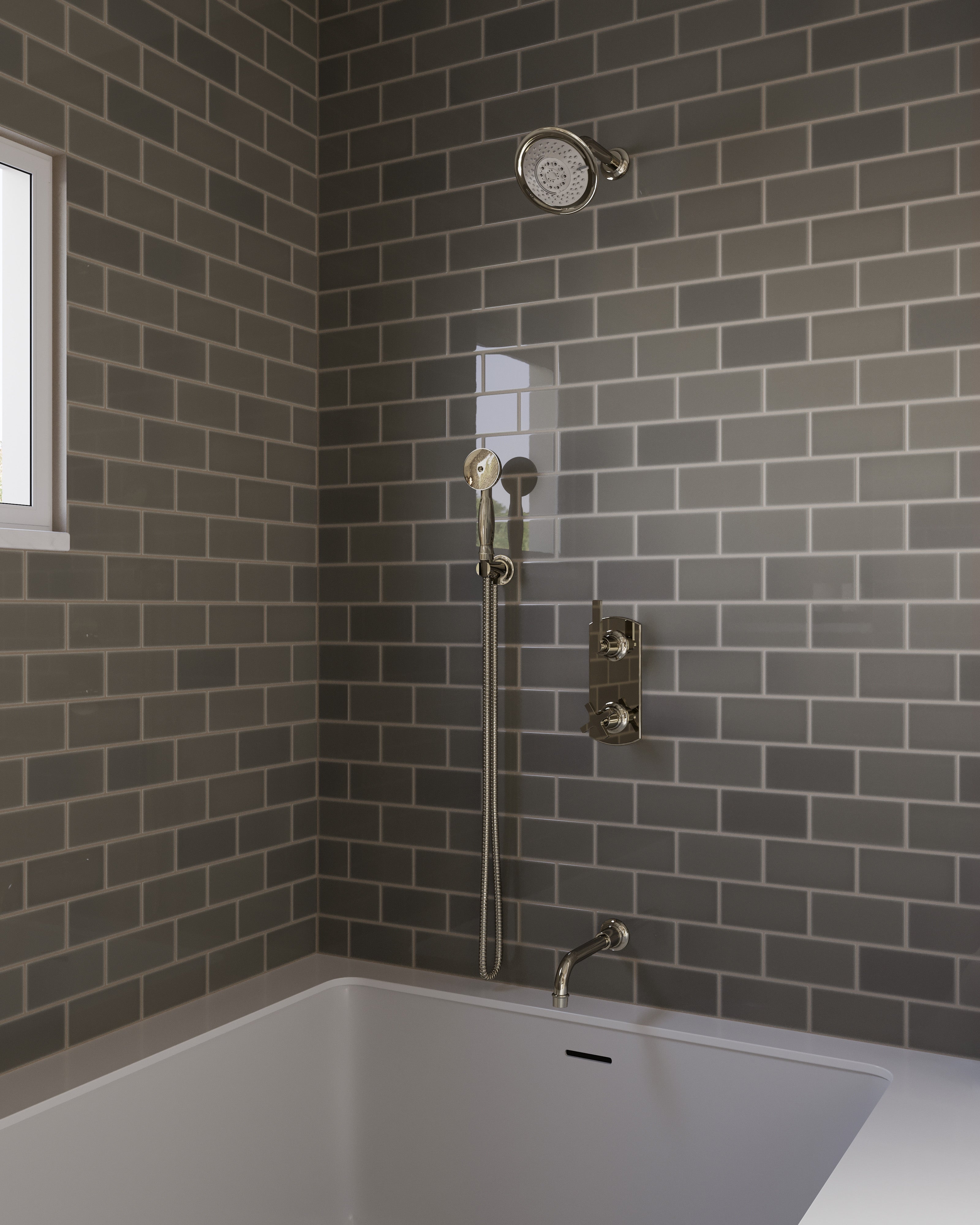 Emerson Thermostatic Tub/ Shower/ Handshower - Lever Handle in Polished Nickel