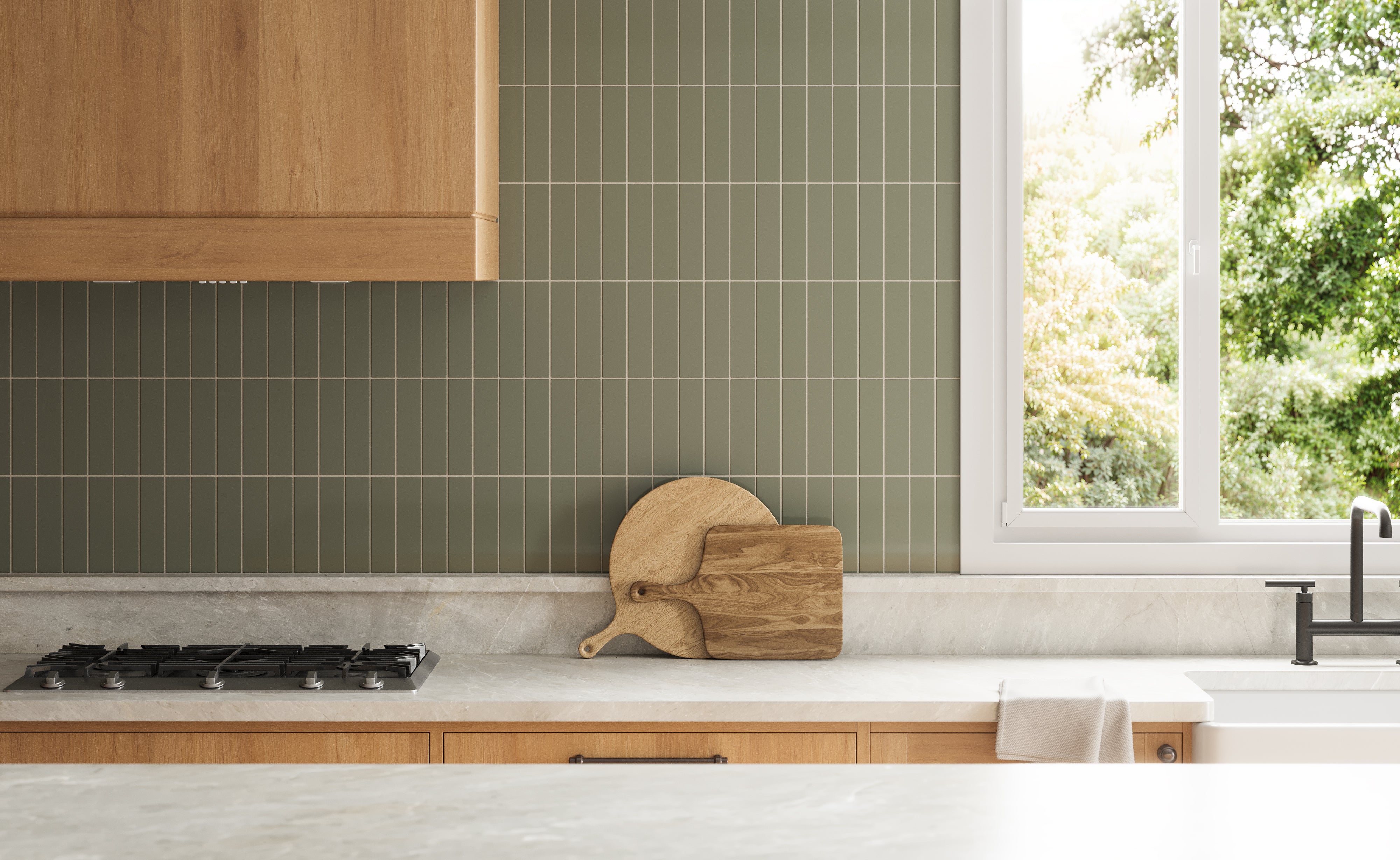 2x8 Natural Press Ceramic Tile in Terre Verte Gloss
