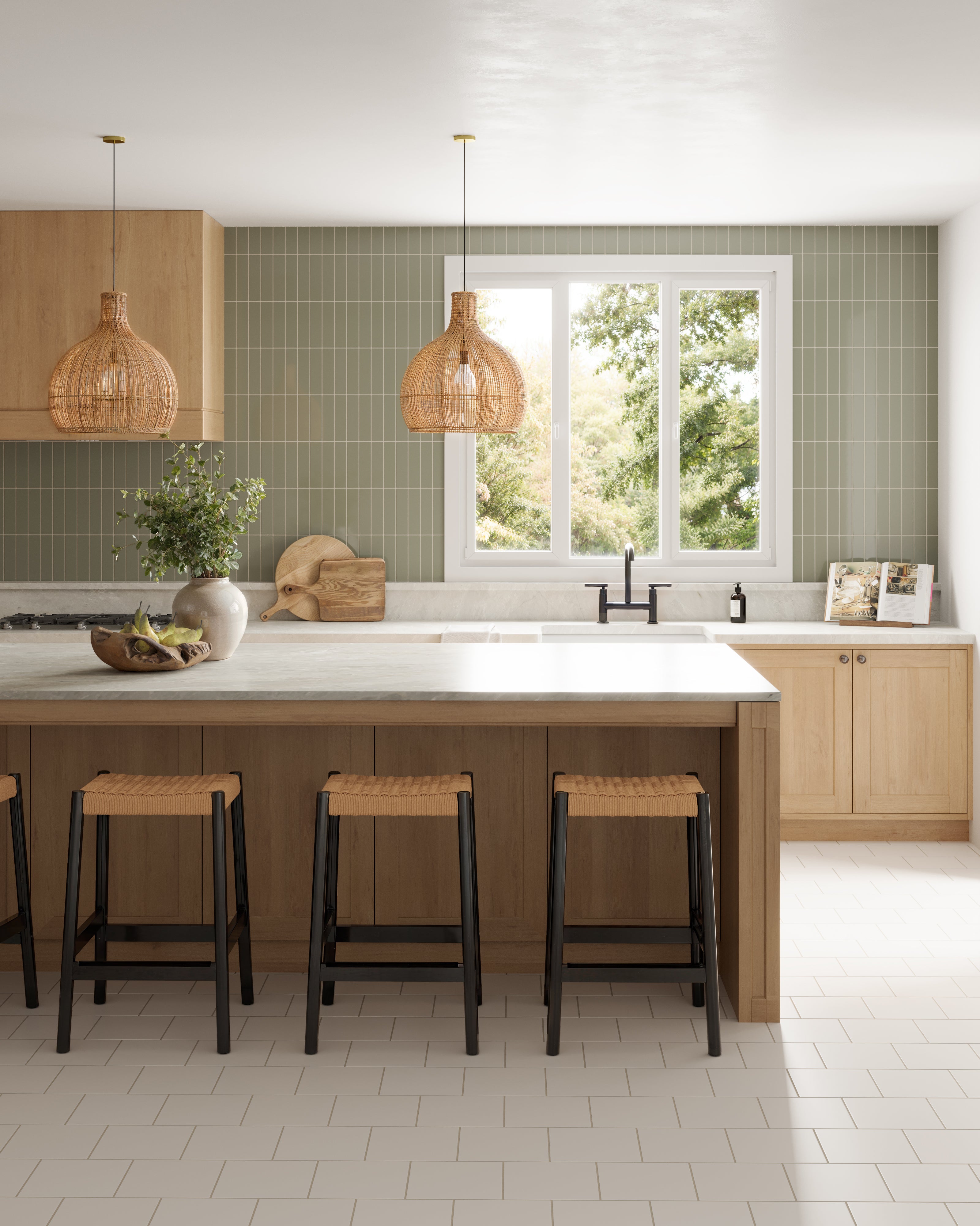 2x8 Natural Press Ceramic Tile in Terre Verte Gloss