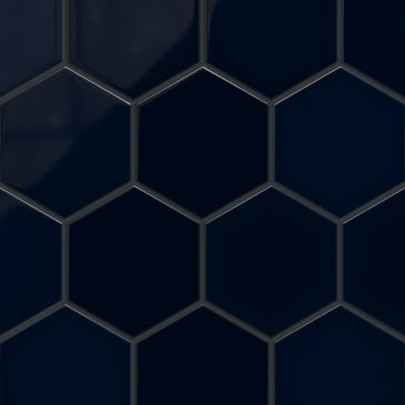 8" Hexagon Original Ceramic Tile in Navy Blue Gloss