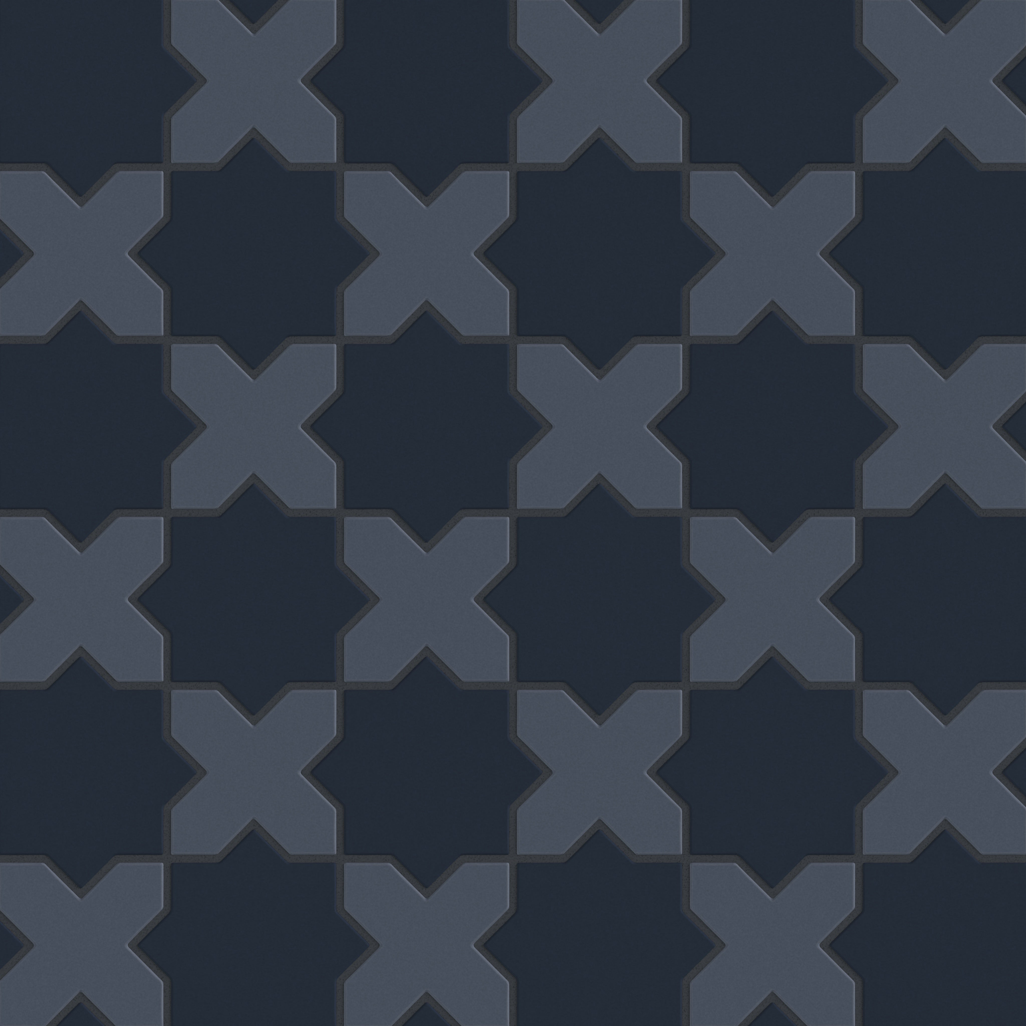 Mini Star & Cross Original Ceramic Tile in Navy Blue Matte & Slate Blue Matte