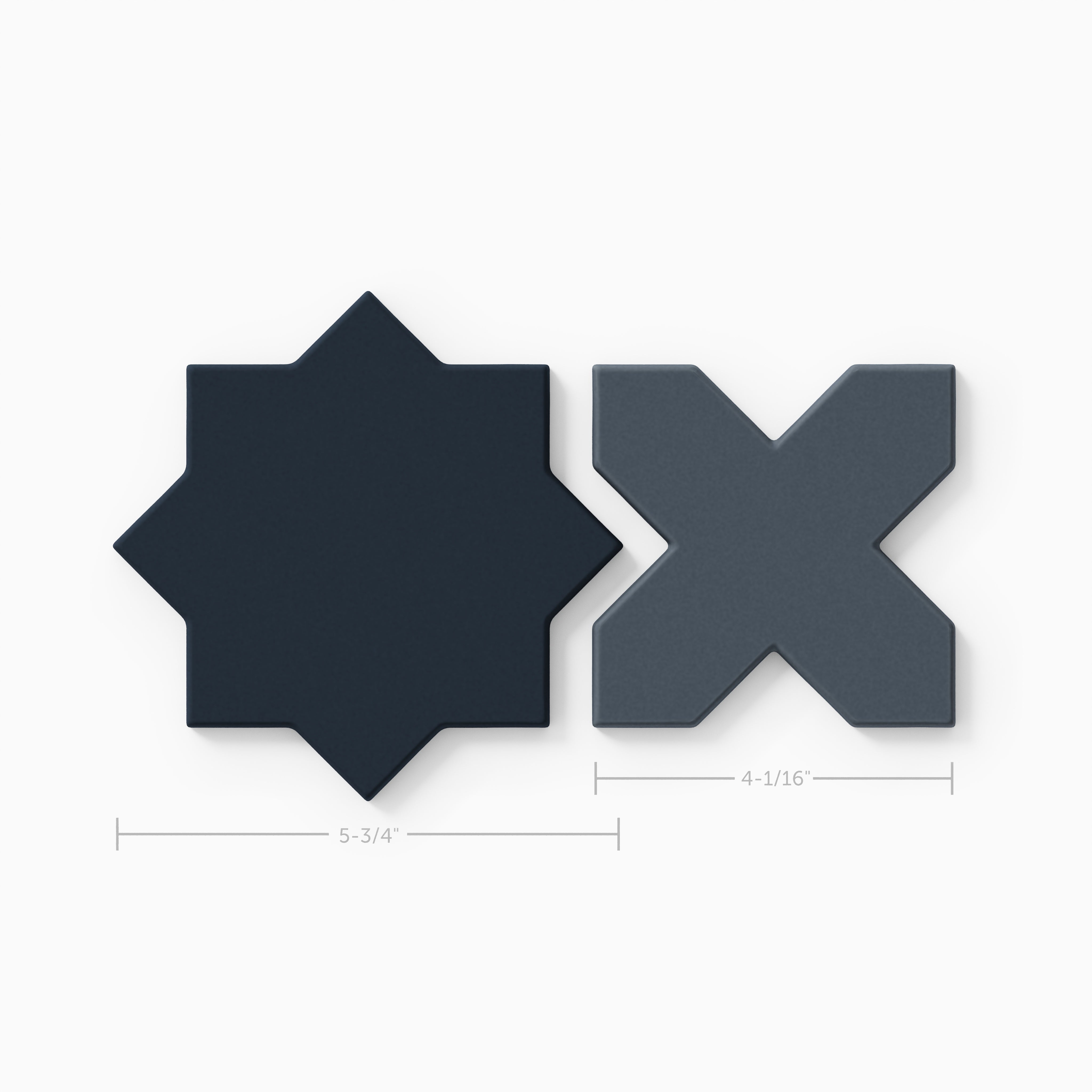Mini Star & Cross Original Ceramic Tile in Navy Blue Matte & Slate Blue Matte