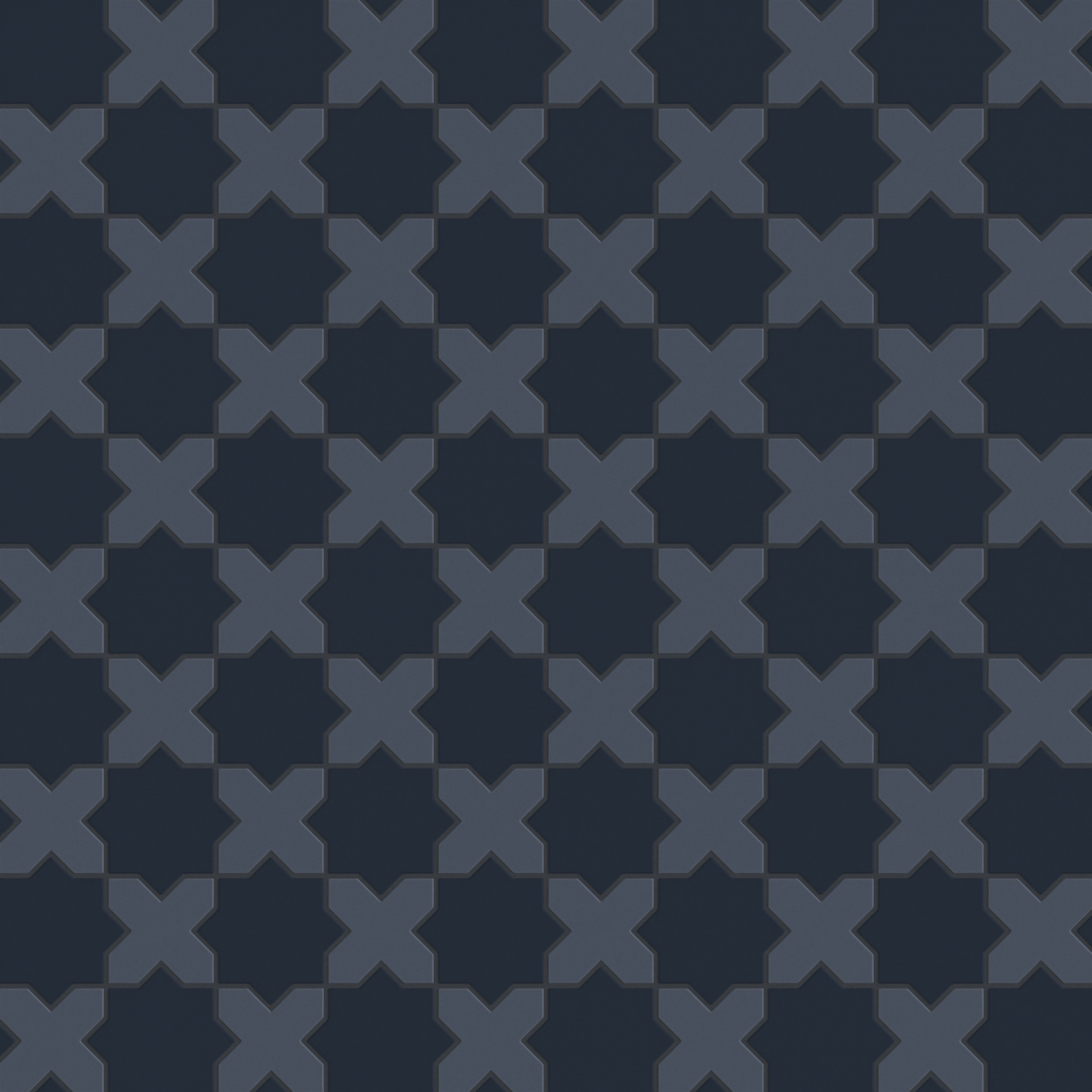 Mini Star & Cross Original Ceramic Tile in Navy Blue Matte & Slate Blue Matte