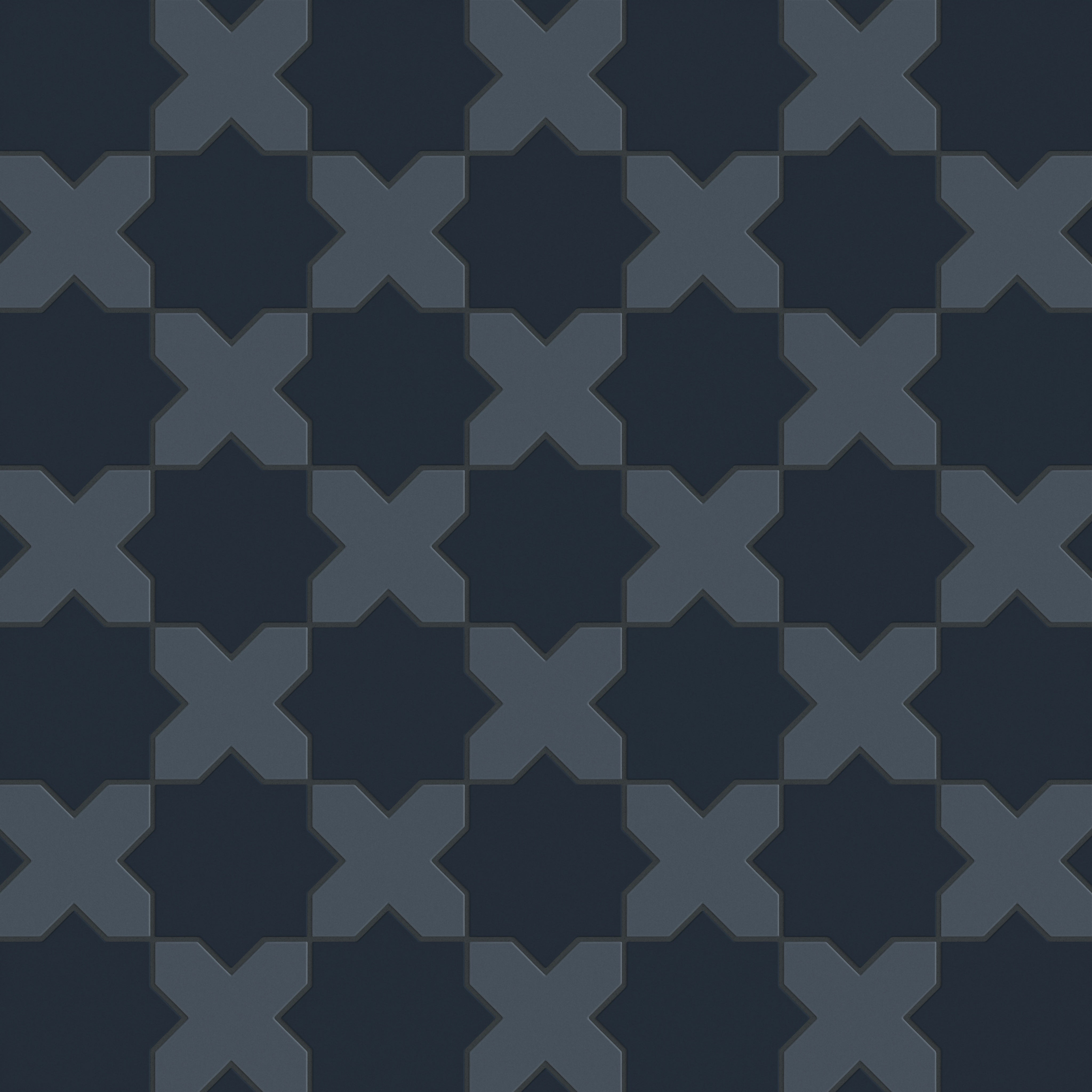 Star & Cross Original Ceramic Tile in Navy Blue Matte & Slate Blue Matte