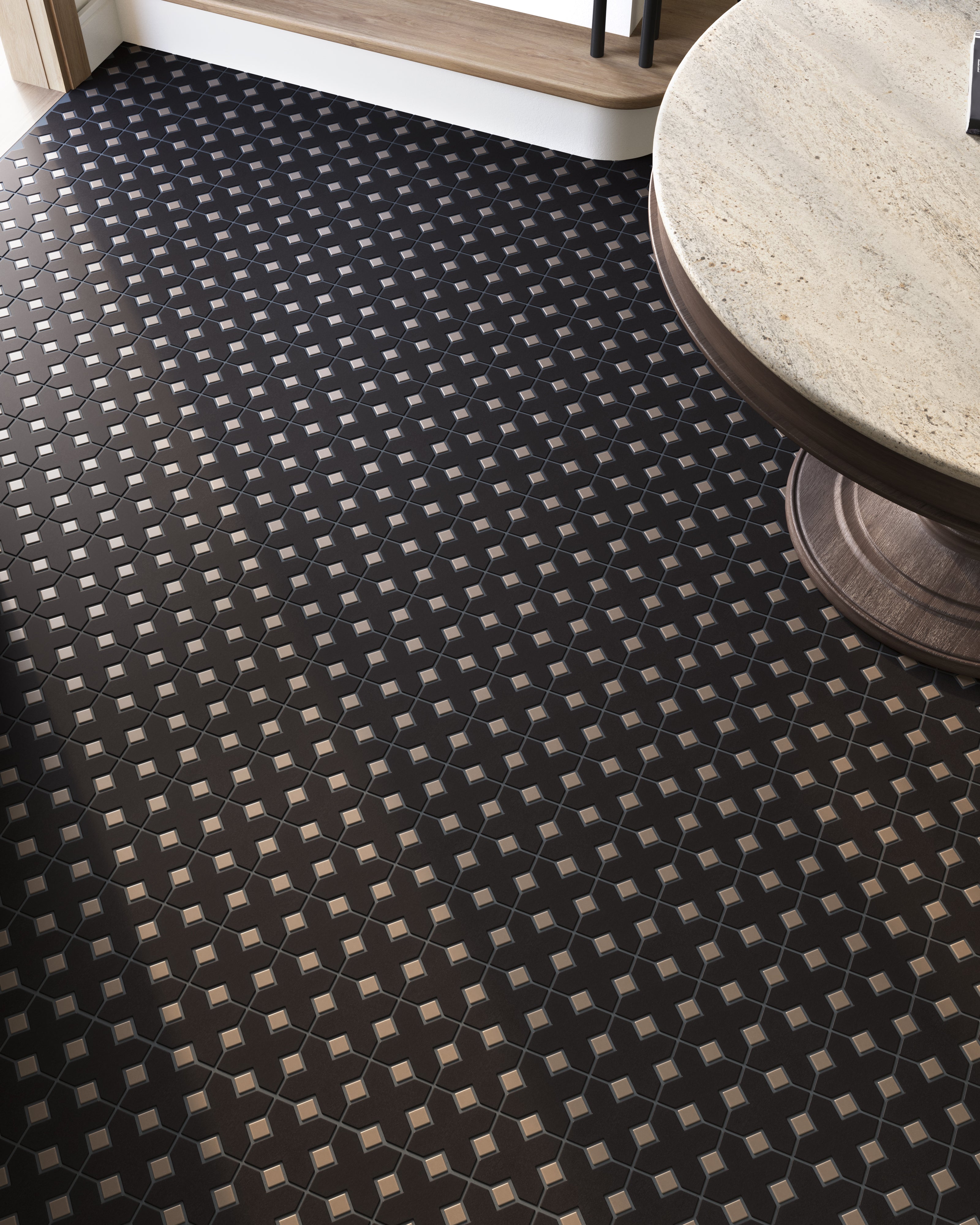 Hacienda Sheeted Original Ceramic Tile in Raven Matte & Cardamom Matte
