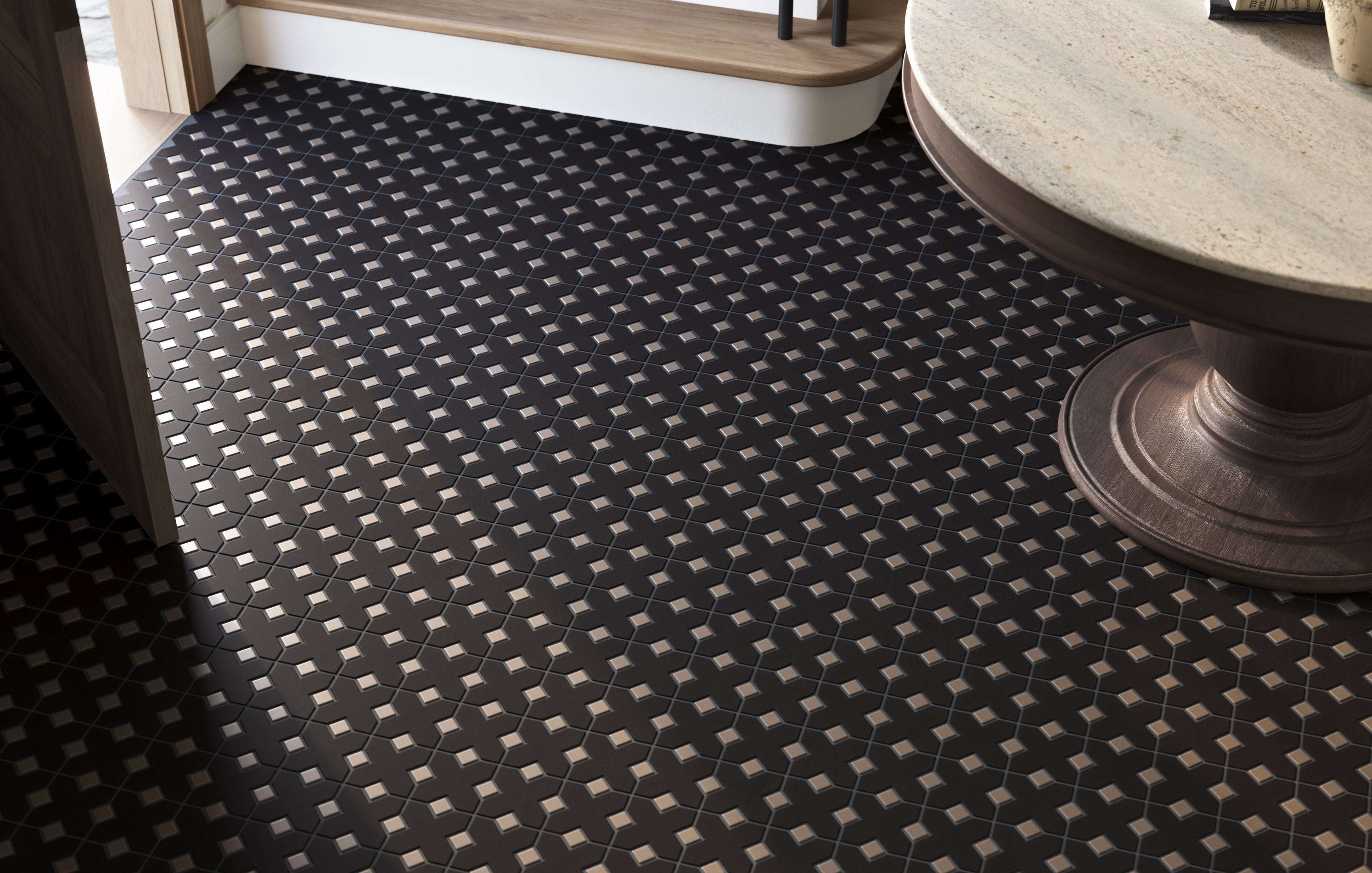 Hacienda Sheeted Original Ceramic Tile in Raven Matte & Cardamom Matte