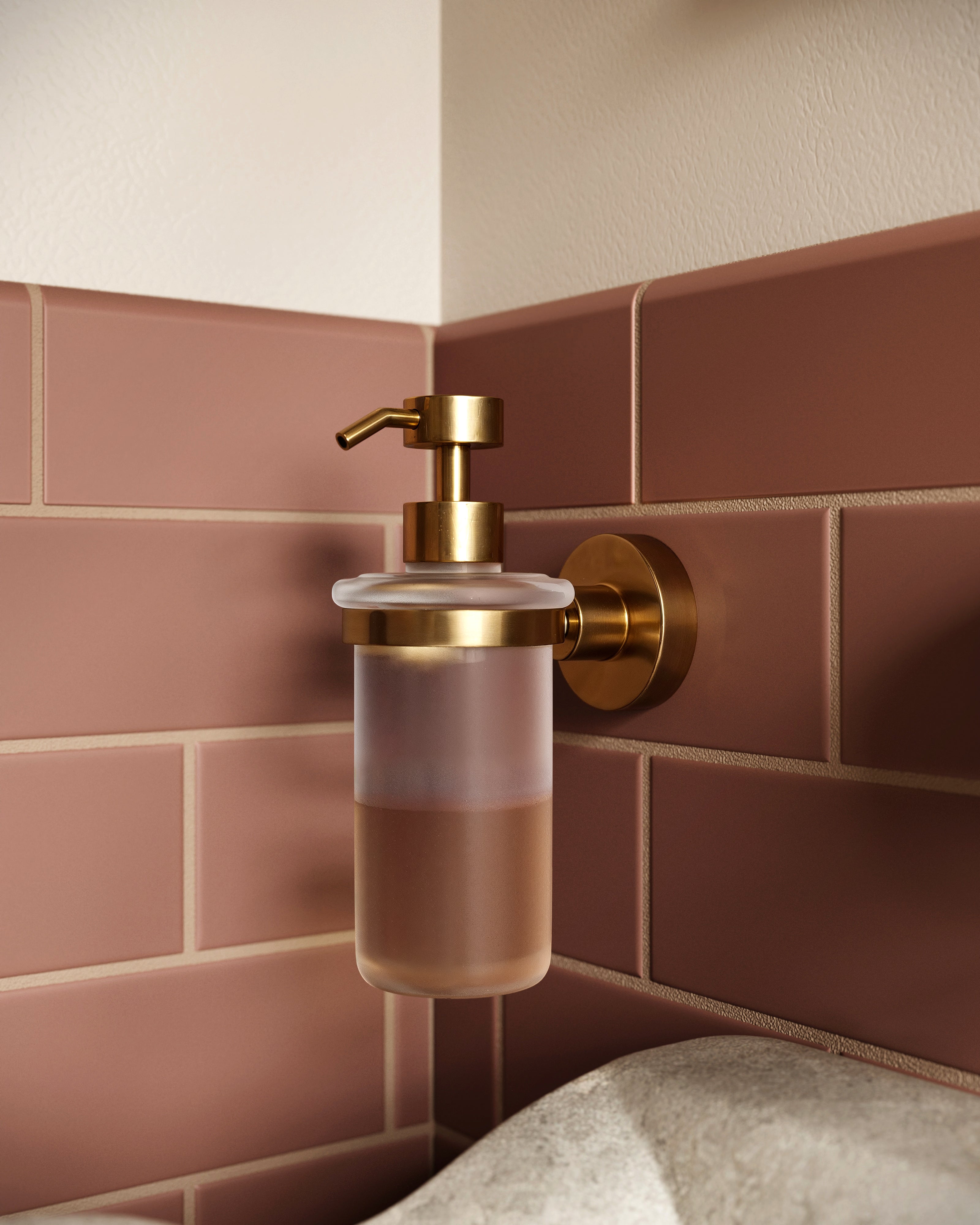 Flatiron Round Soap Dispenser in Polished Brass