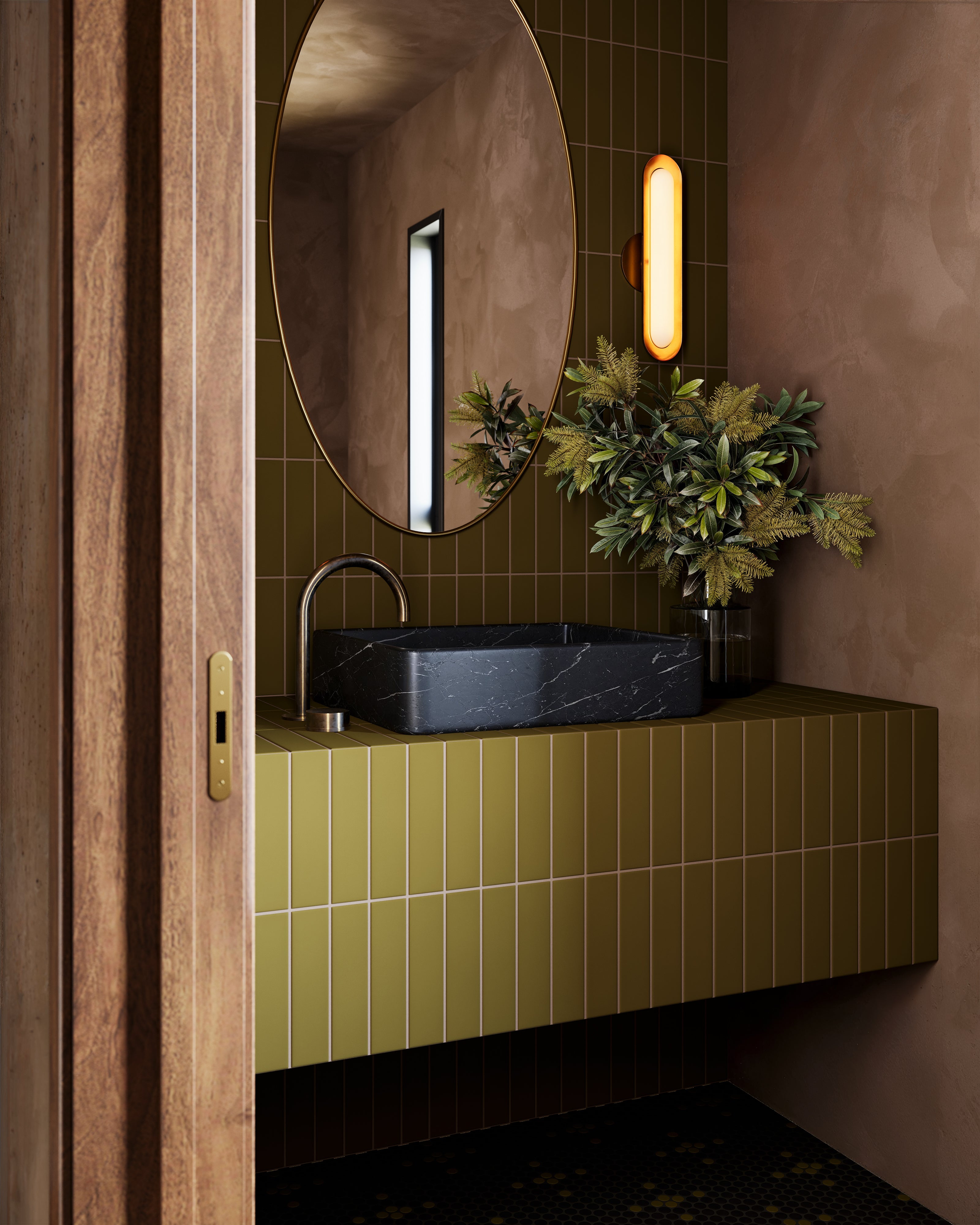 Foundry One Handle Deck Mount Gooseneck Lavatory Faucet with Barrel Knob Handle in Uncoated Polished Brass