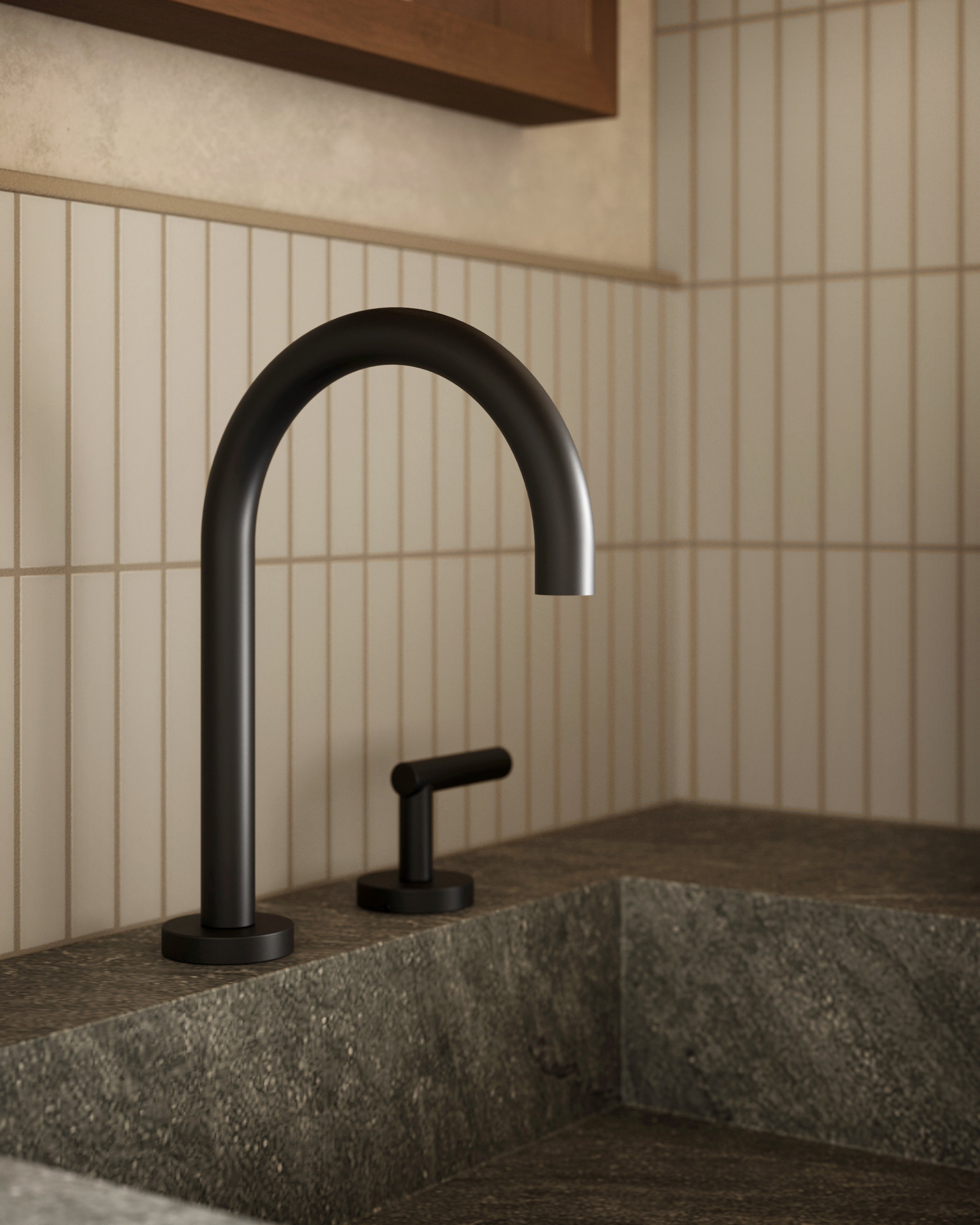 Contour One Handle Deck Mount Gooseneck Lavatory Faucet with Soft Lever Handle in Oil Rubbed Bronze