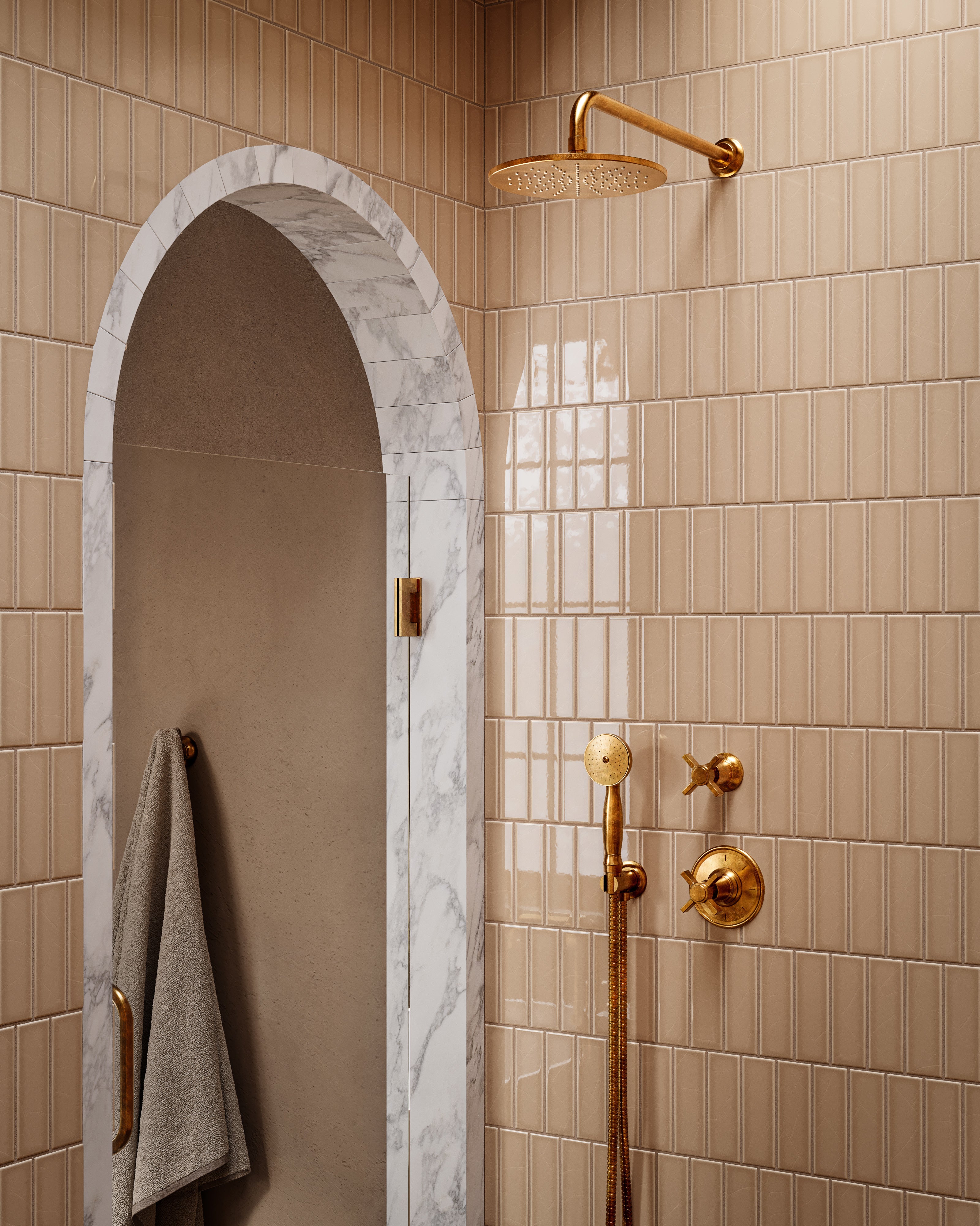 Emerson One Handle Wall Mount Diverter/Volume Control Shower Trim with Defined Cross Handle in Uncoated Polished Brass