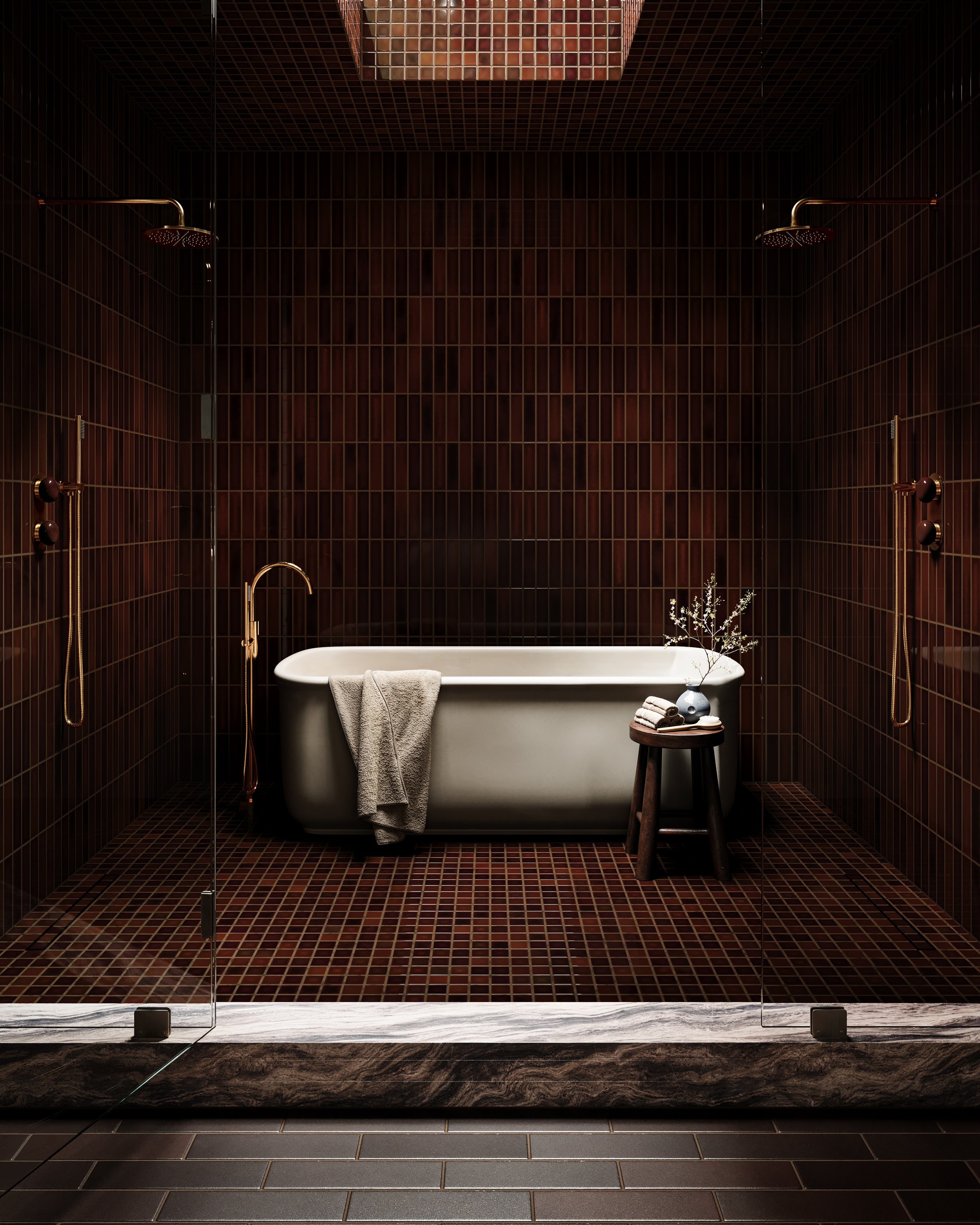 2x2 Straight Set Sheeted Original Ceramic Mosaic Tile in Tiger's Eye