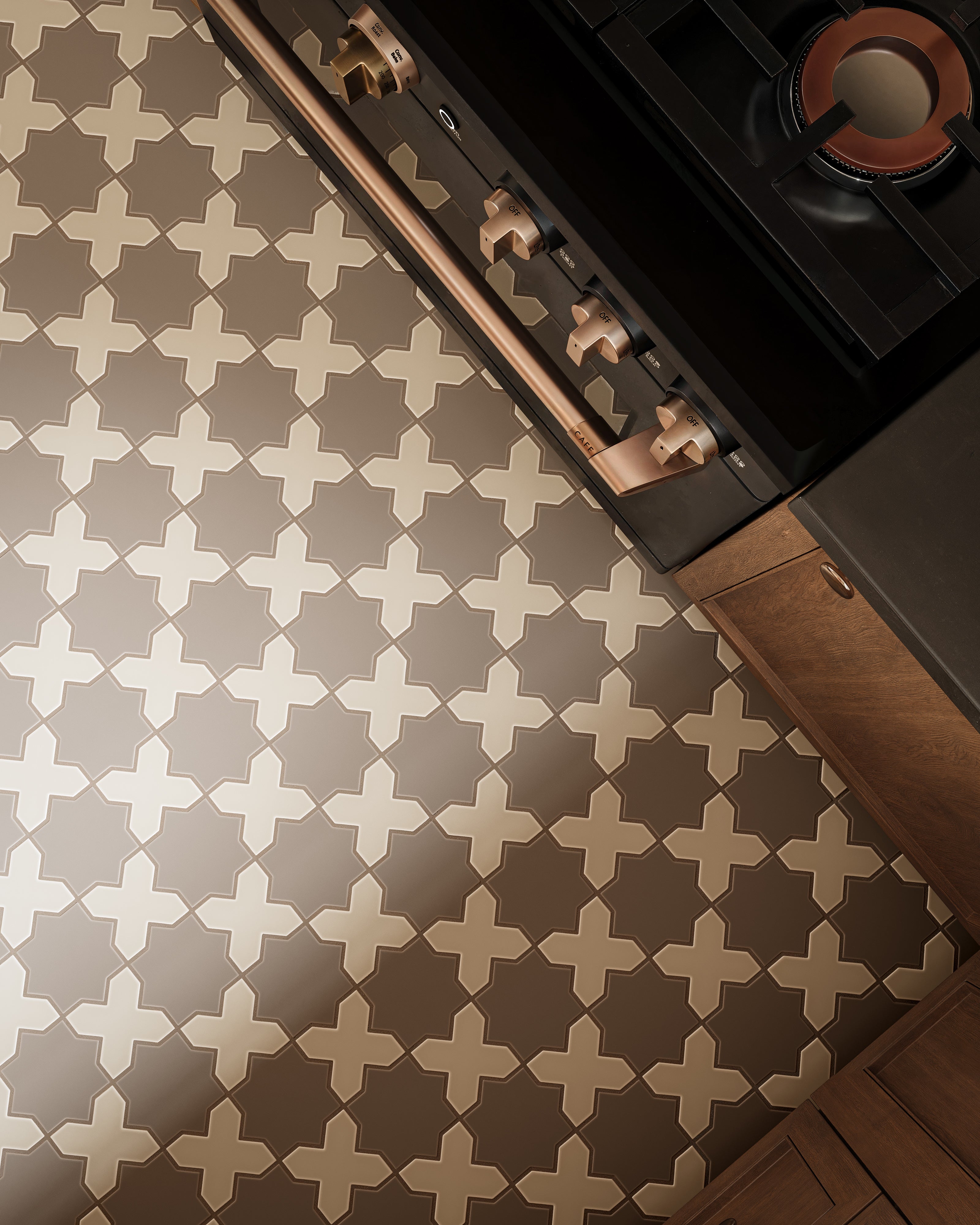 Mini Star & Cross Original Ceramic Tile in Cardamom Matte & Sand Dune Matte