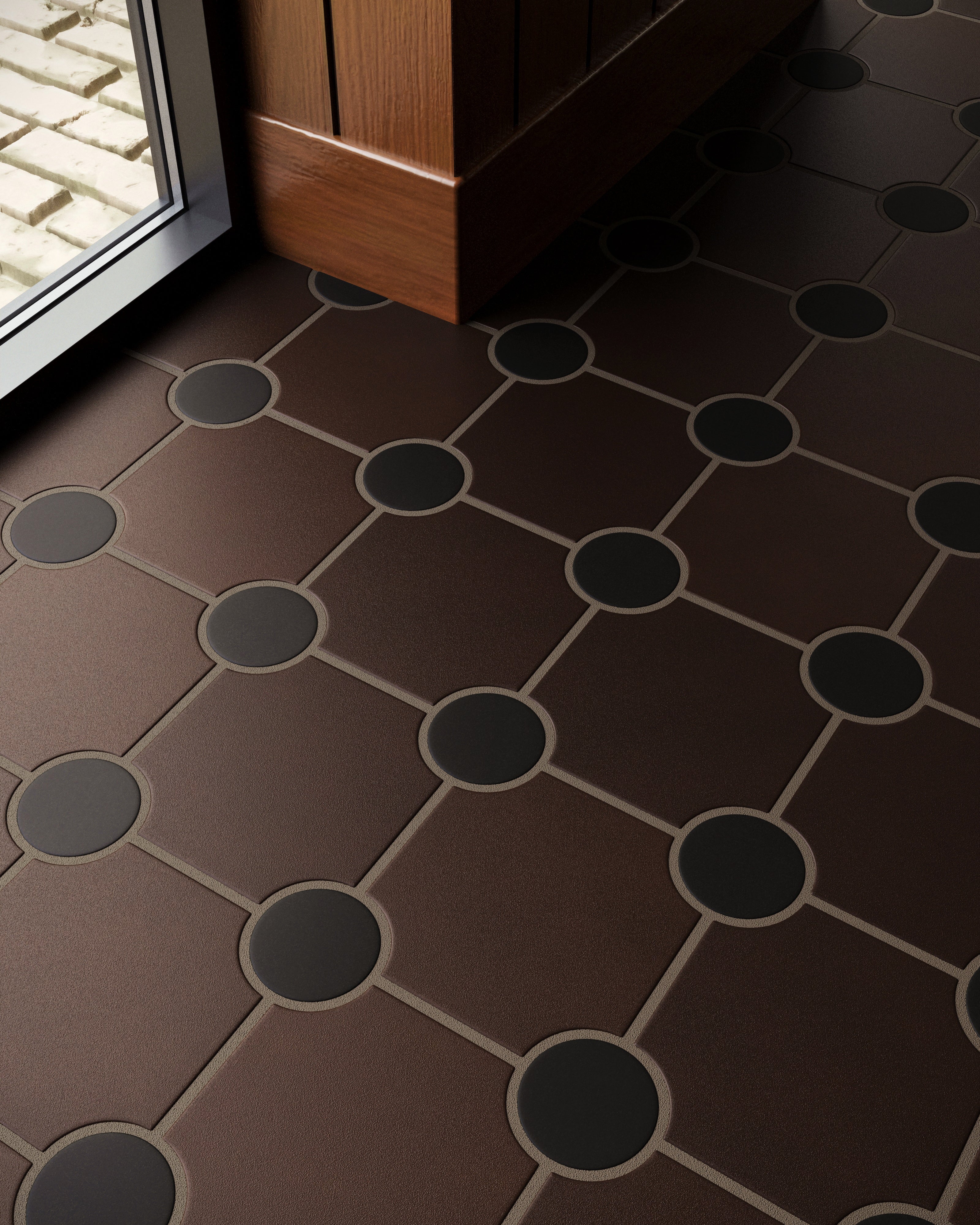 Portico Original Ceramic Tile in Burnt Umber & Raven Matte
