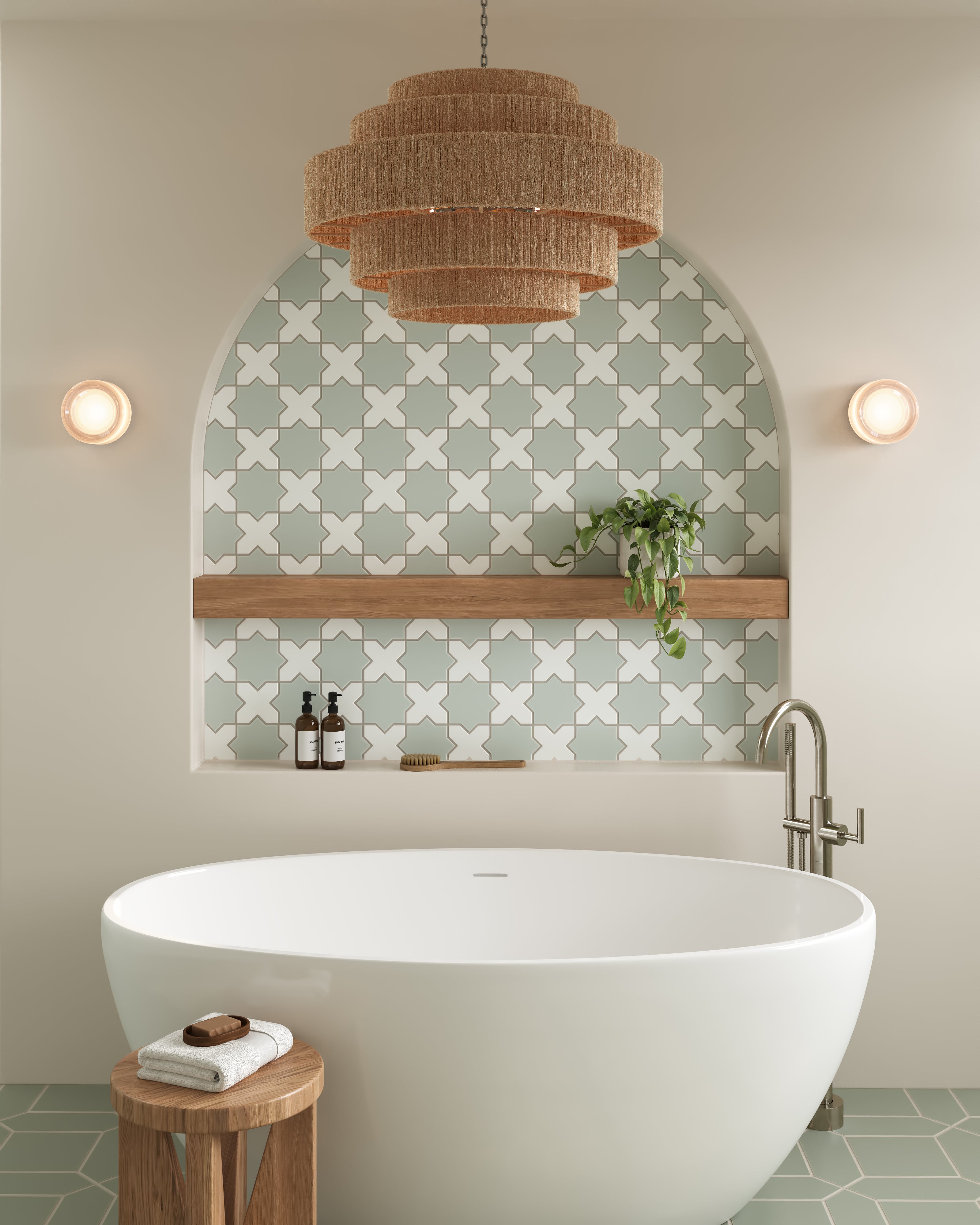 Mini Star & Cross Original Ceramic Tile in Rosemary Matte & Overcast Matte