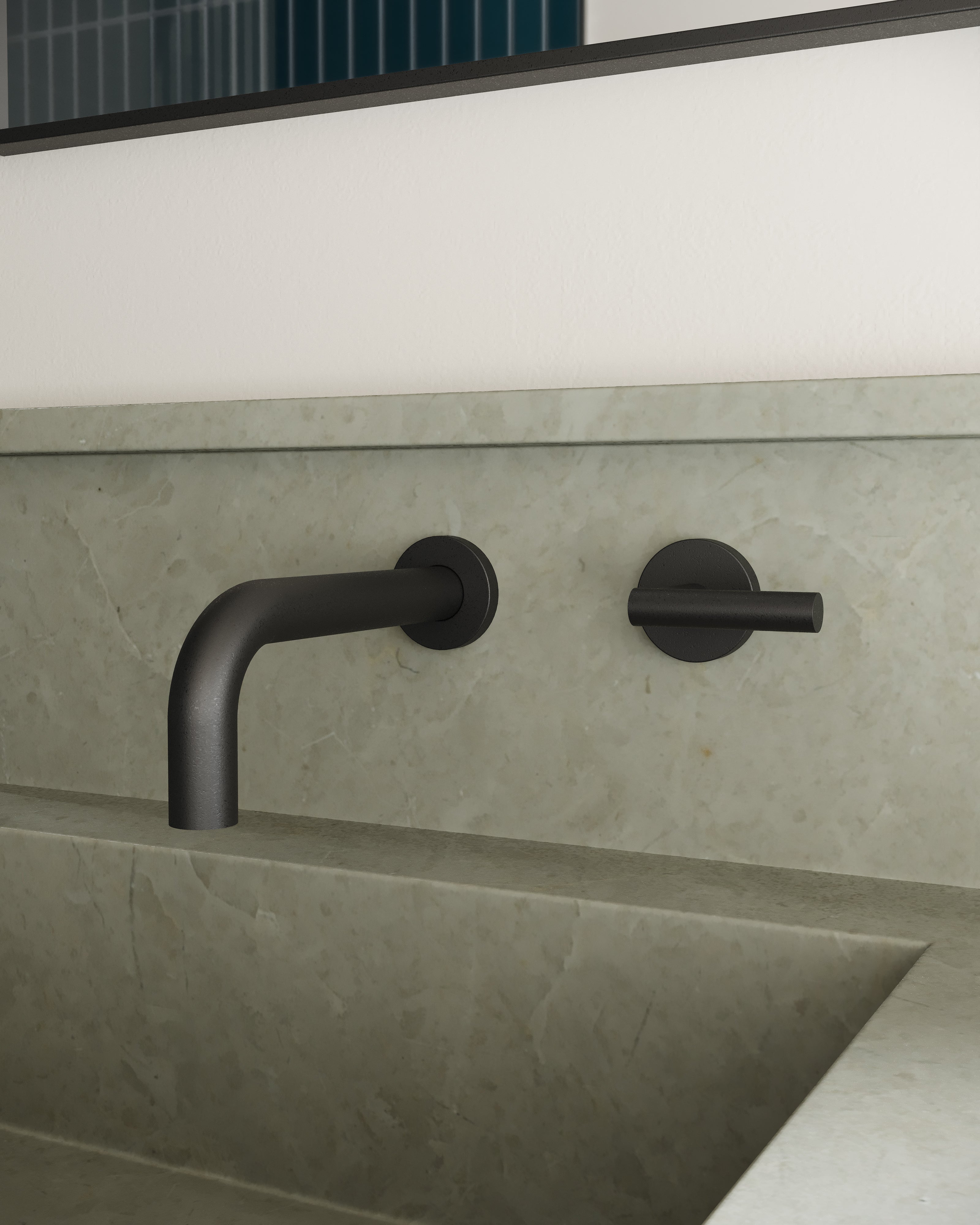 Contour One Handle Wall Mount 7.5" Lavatory Faucet with Soft Lever Handle in Oil Rubbed Bronze