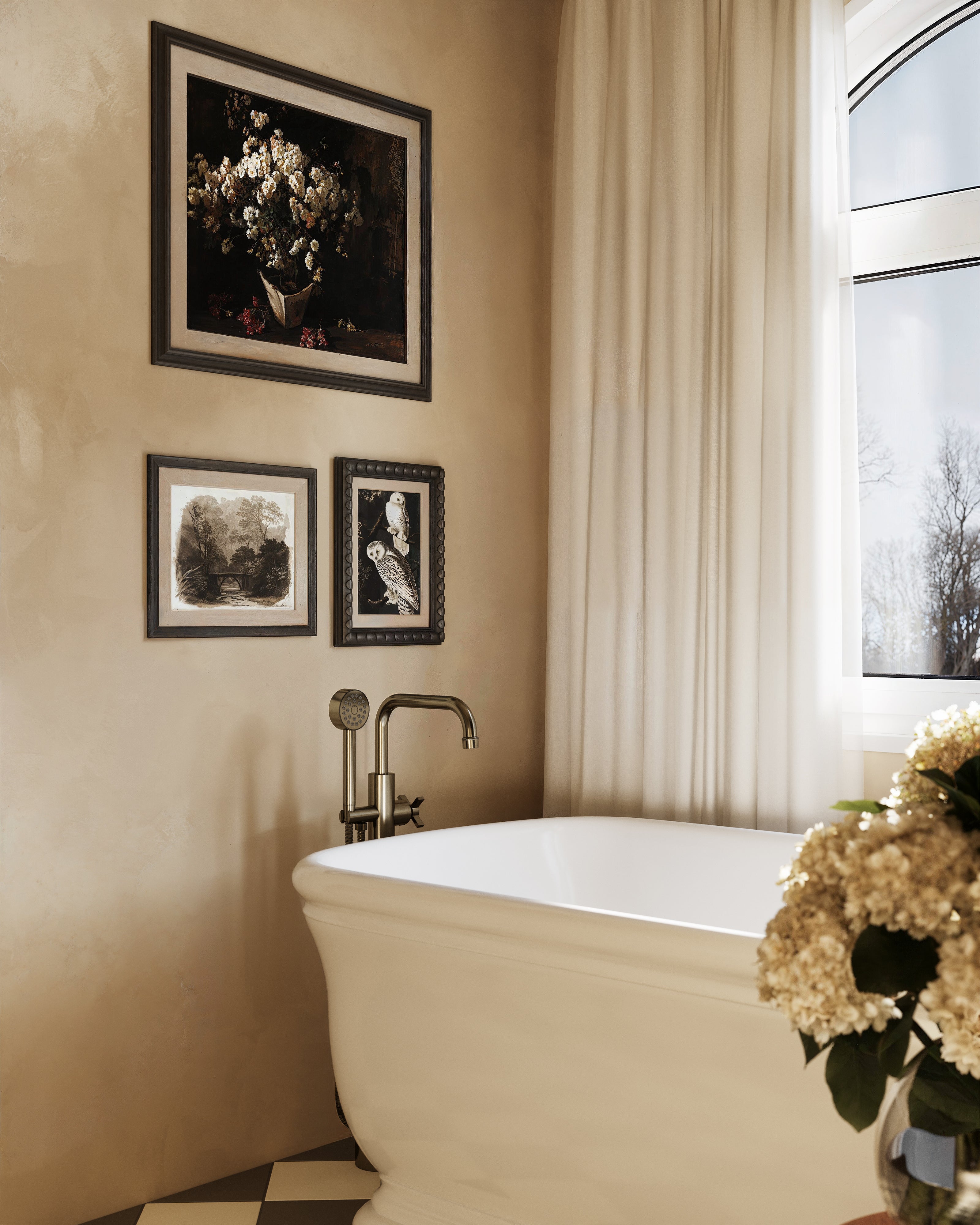 Emerson One Handle Floor Mount Squaretop Bath Trim with Hand Shower and Defined Cross Handle in French Nickel