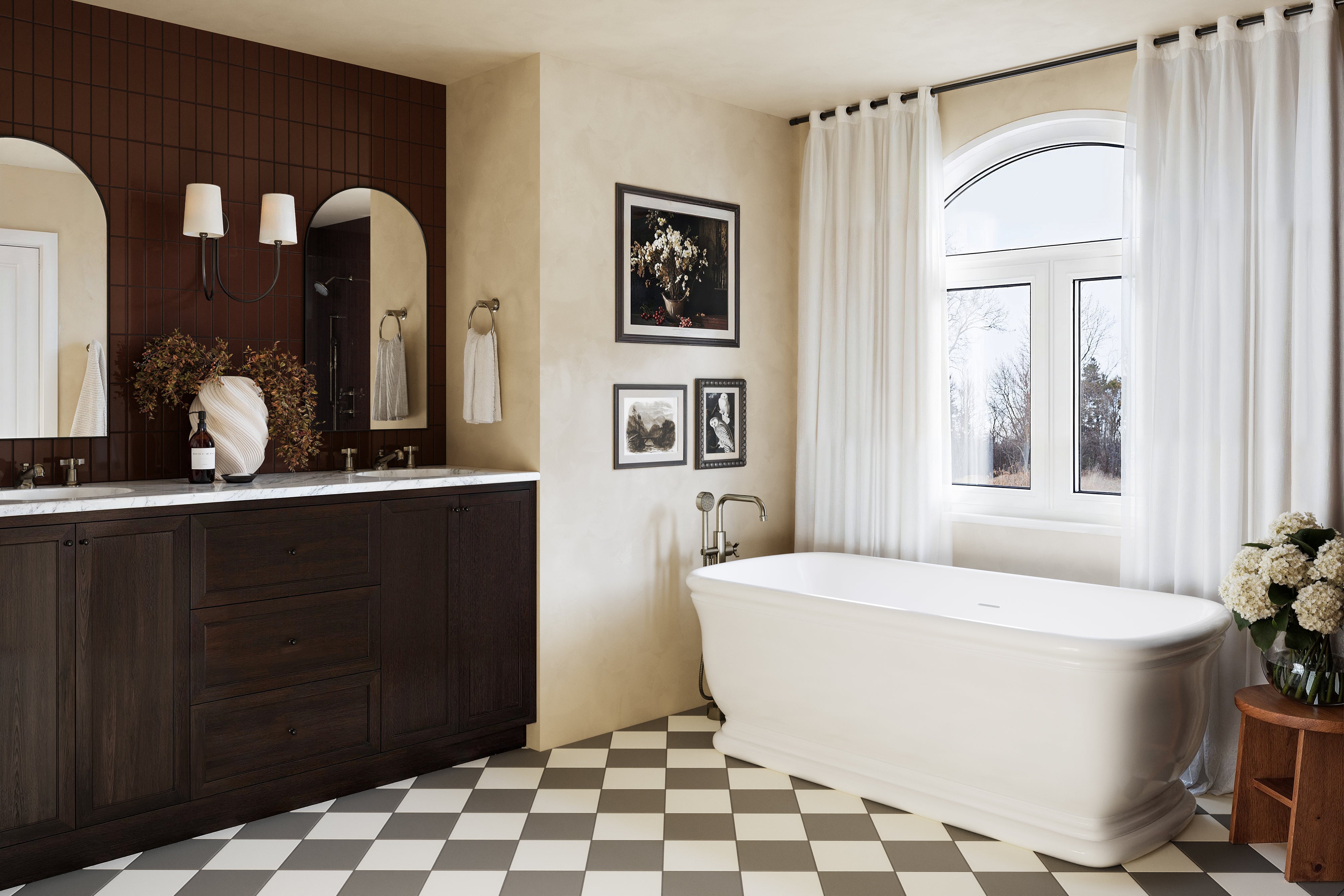 Emerson One Handle Floor Mount Squaretop Bath Trim with Hand Shower and Defined Cross Handle in French Nickel
