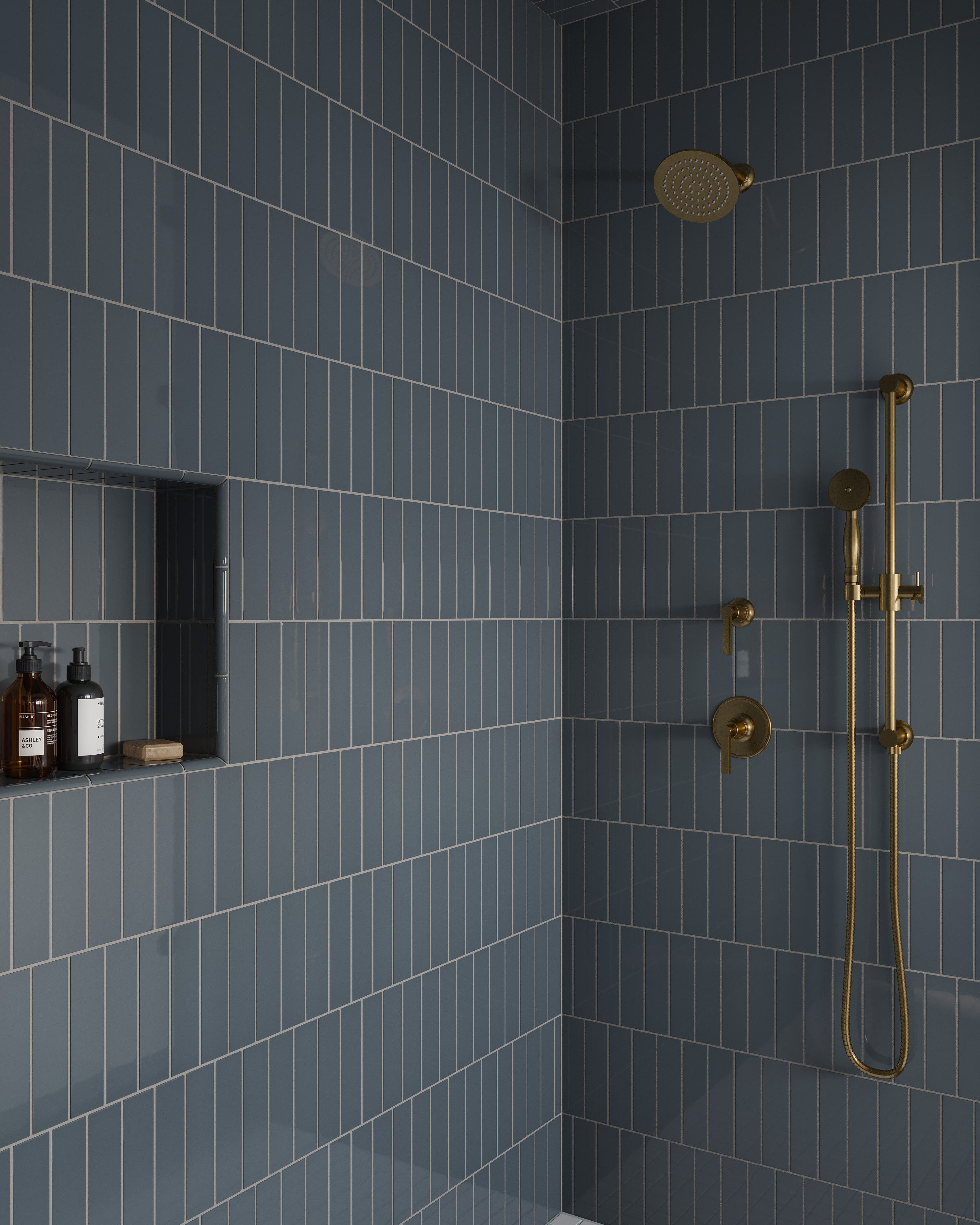 2x8 Natural Press Ceramic Tile in Indigo Gloss