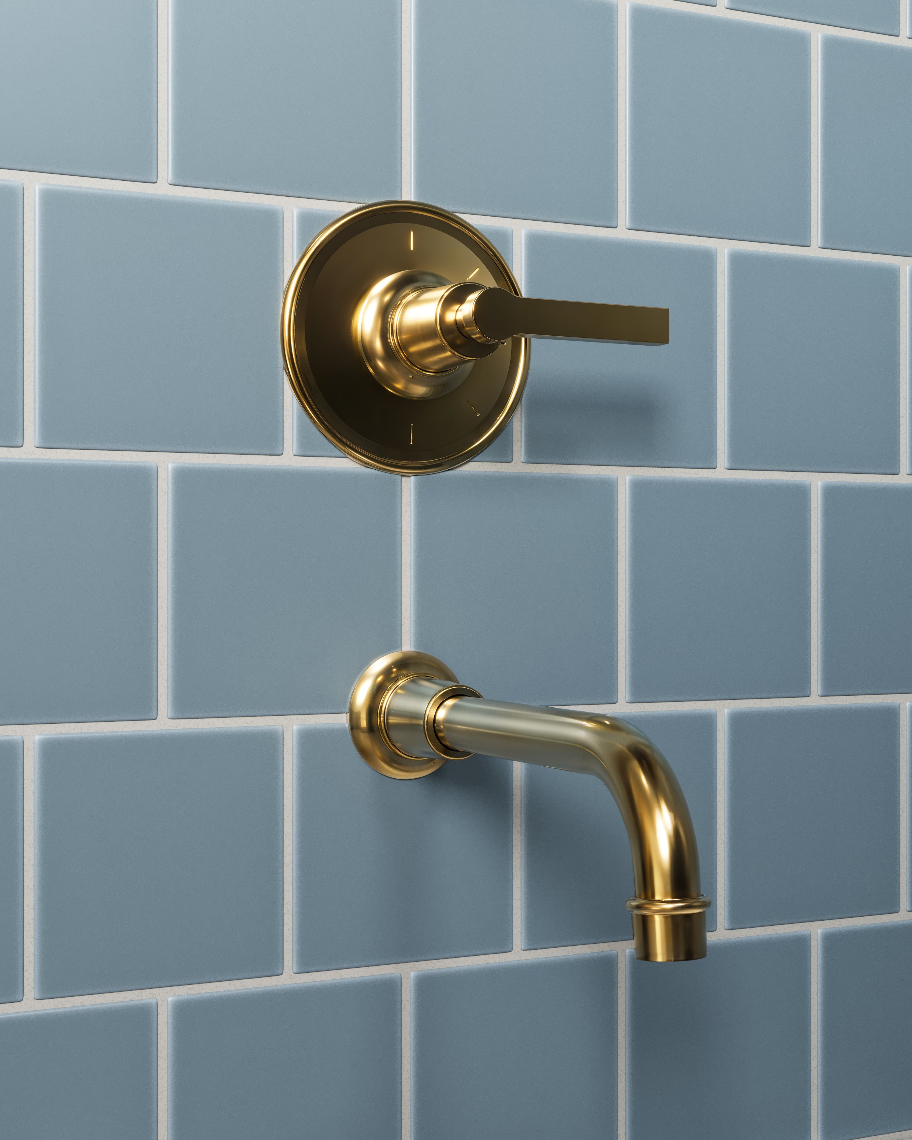 Emerson One Handle Wall Mount Shower Trim with Classic Lever Handle in Uncoated Polished Brass