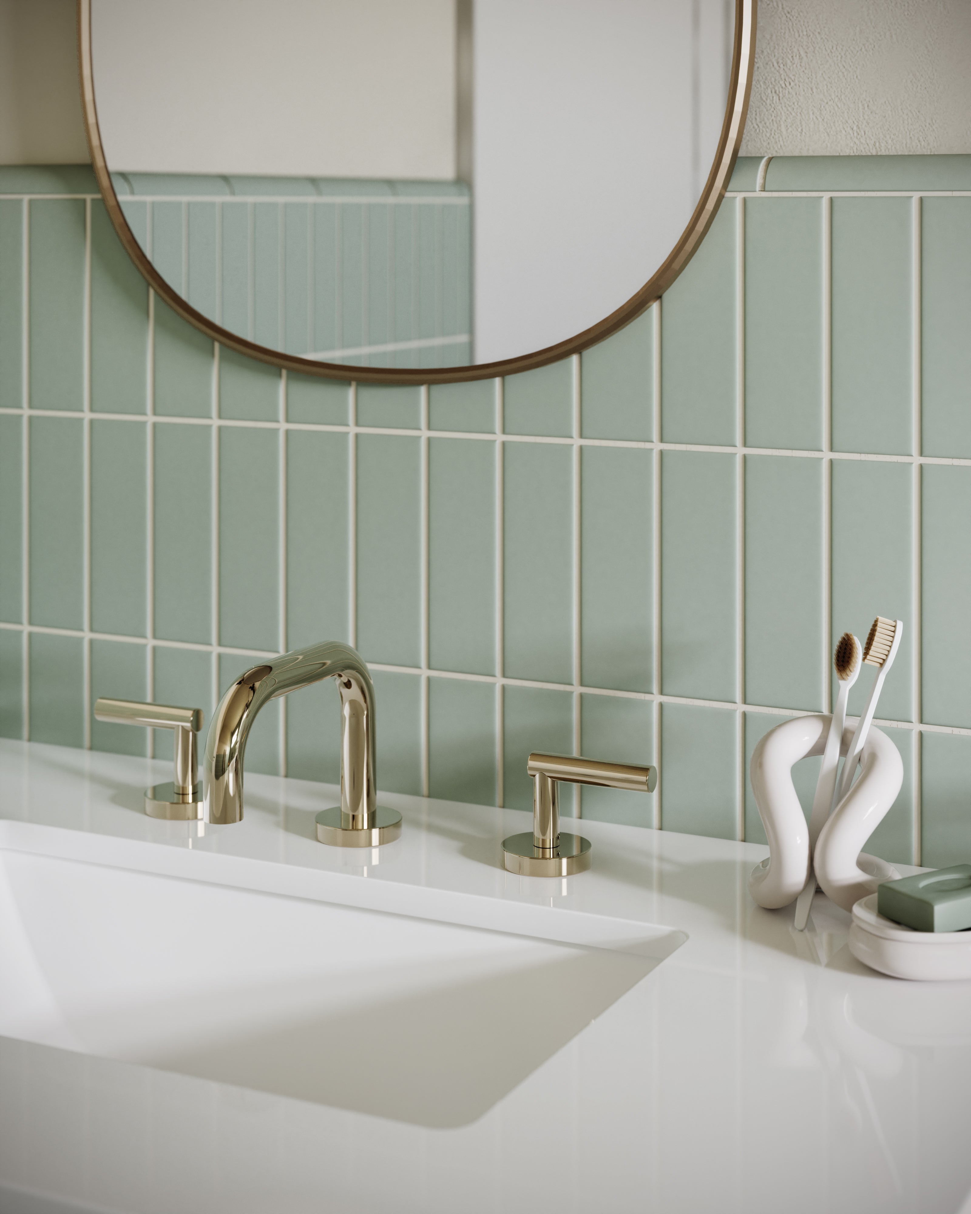 Contour Two Handle Deck Mount Squaretop Lavatory Faucet with Soft Lever Handles in Polished Nickel