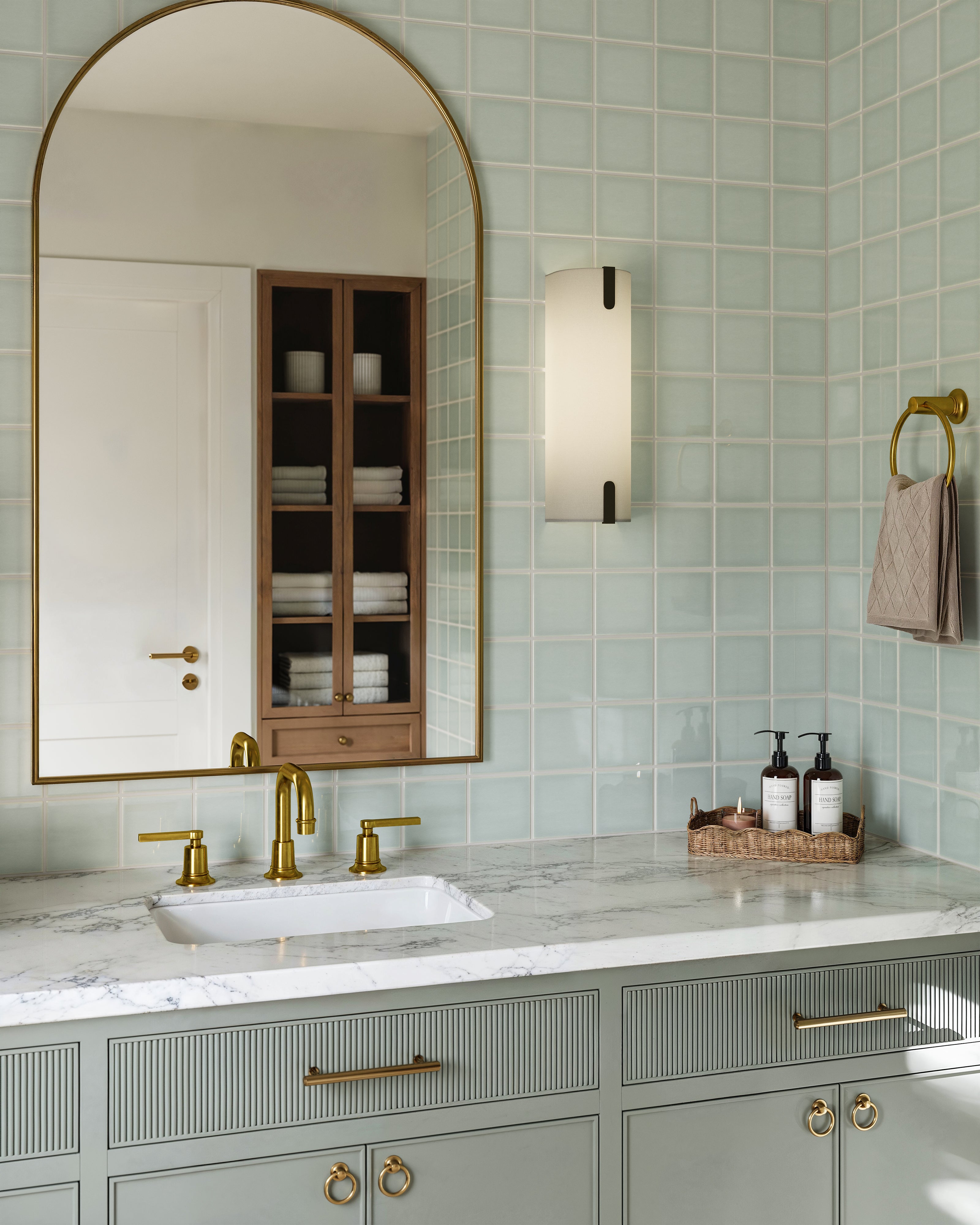 Emerson Two Handle Deck Mount Squaretop Lavatory Faucet with Classic Lever Handles in French Brass