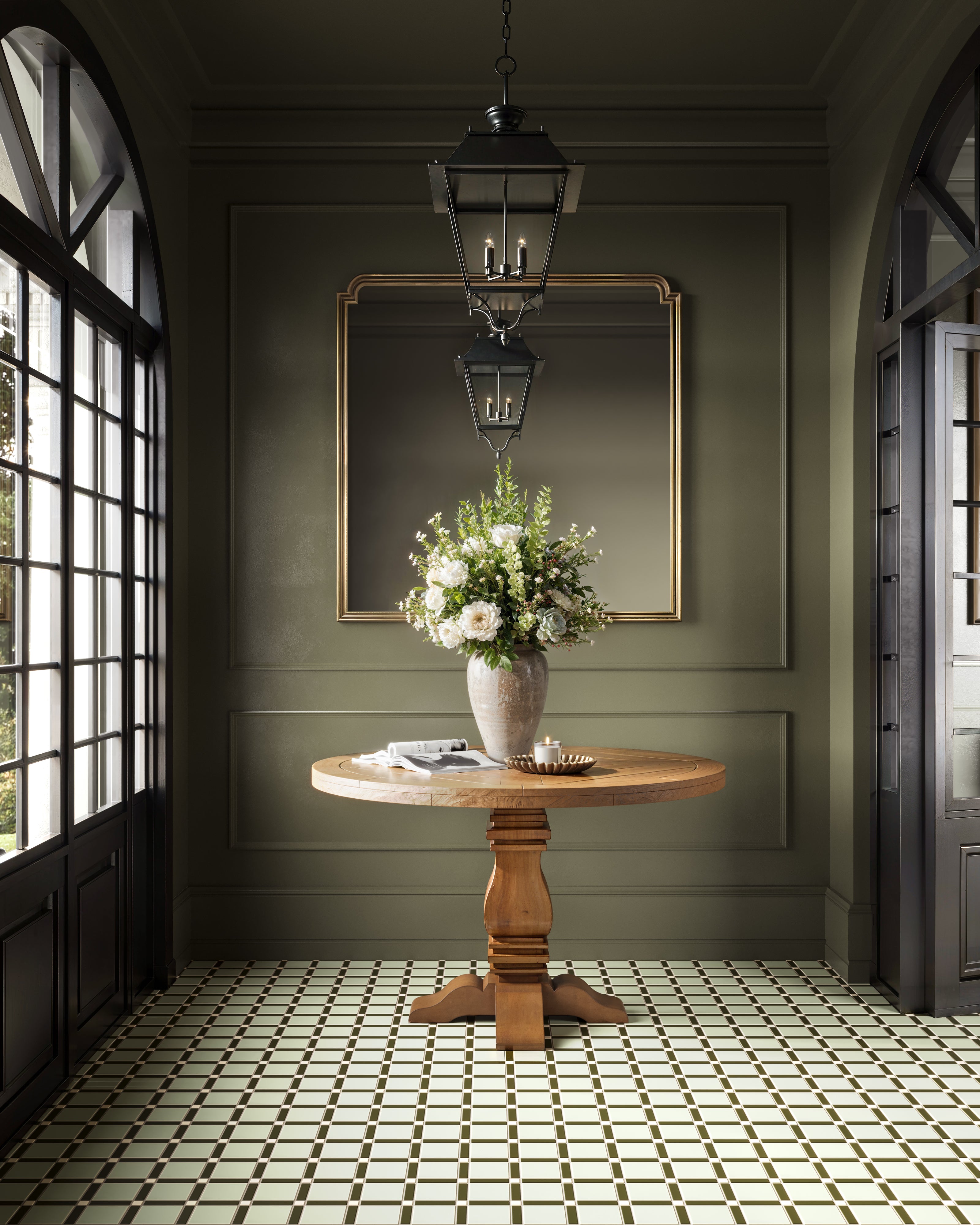 Lattice Sheeted Original Ceramic Tile in Feldspar Matte, Bonsai Matte & Overcast Matte