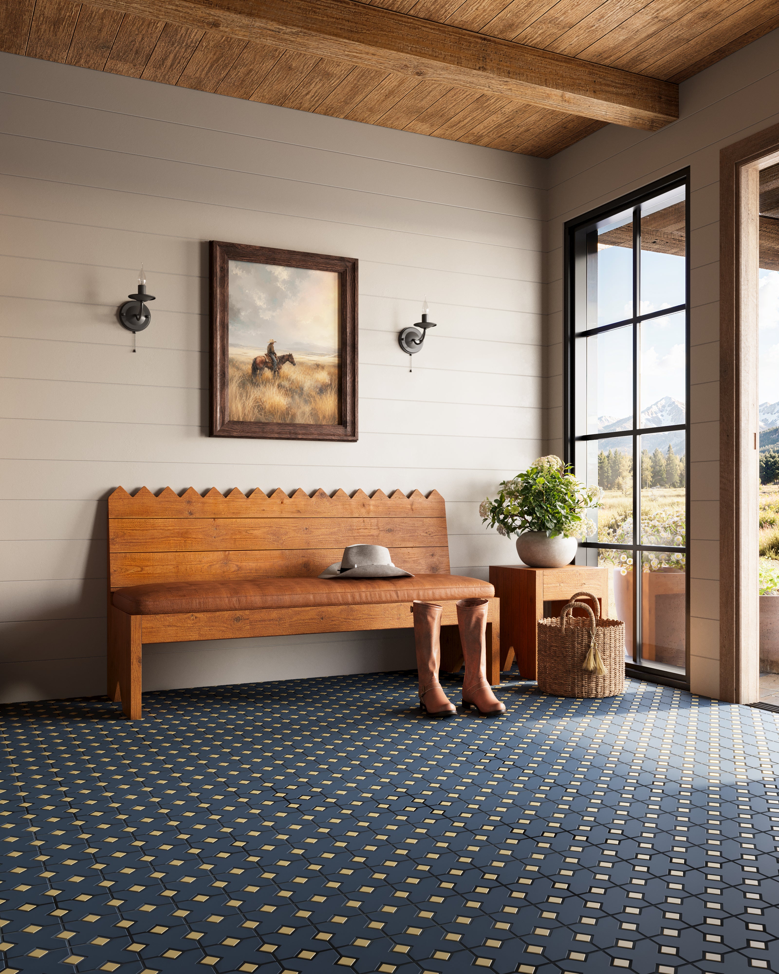 Hacienda Sheeted Original Ceramic Tile in Navy Blue Matte & Chaparral Matte