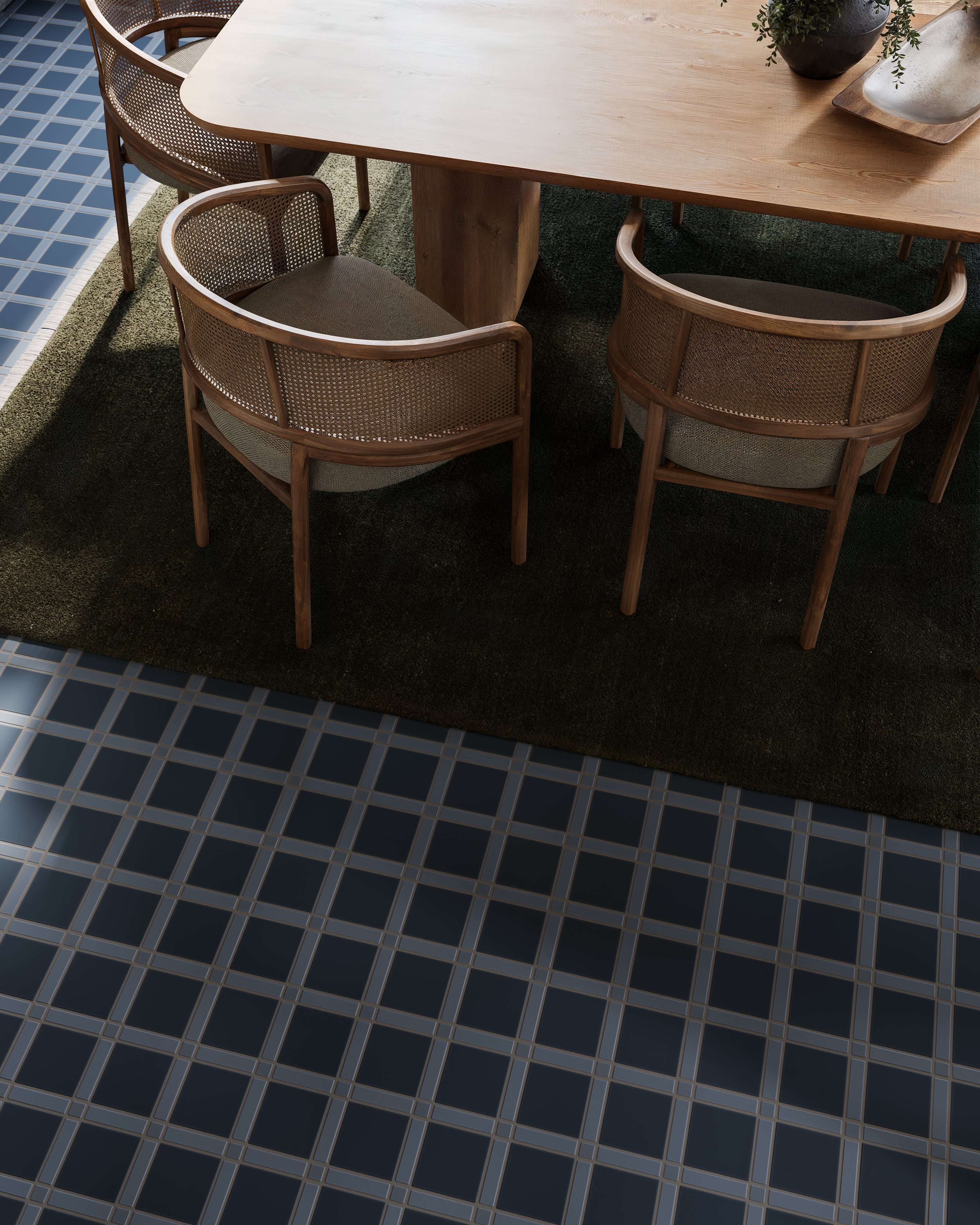 Lattice Sheeted Original Ceramic Tile in Slate Blue Matte & Navy Blue Matte