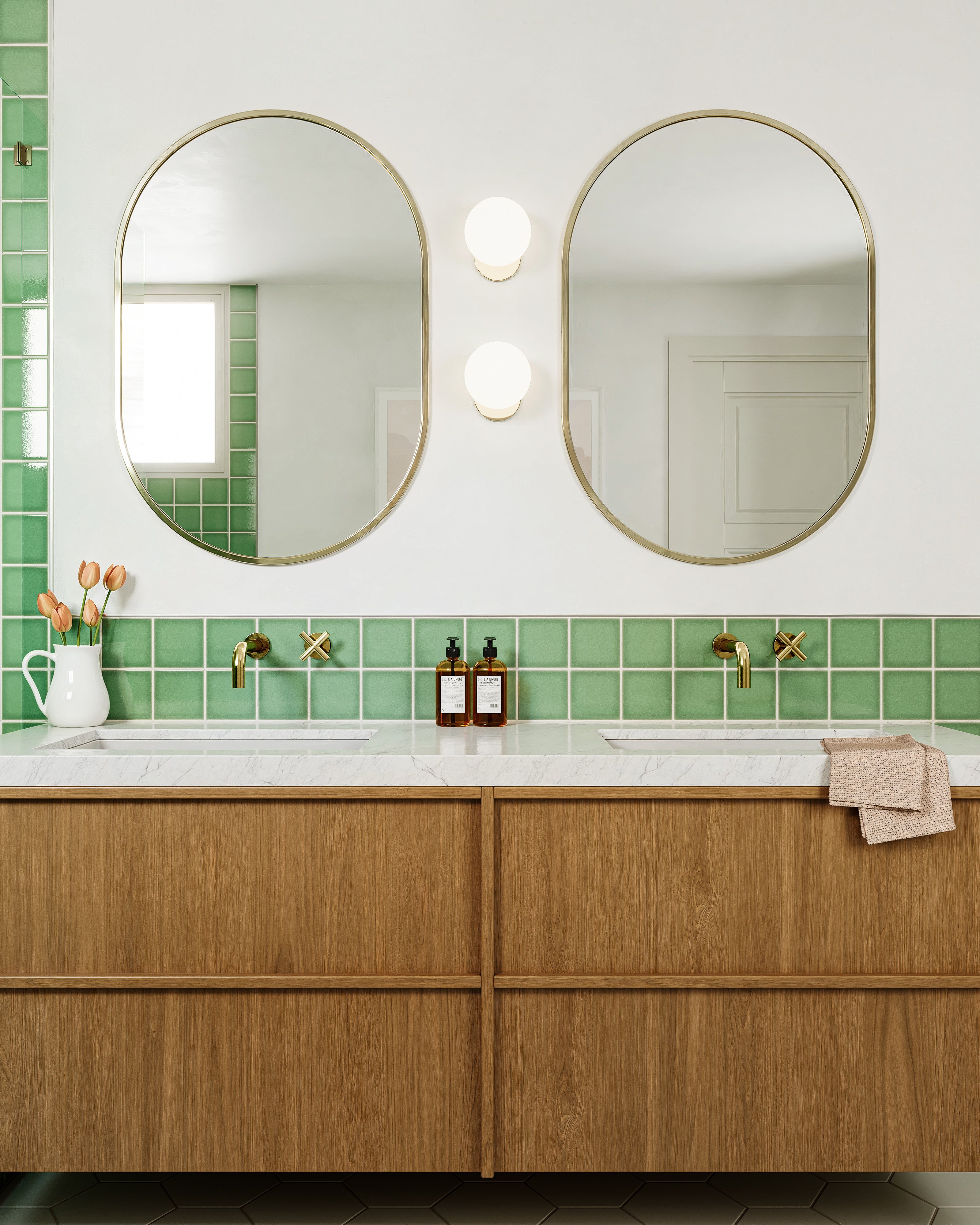 Contour One Handle Wall Mount 7.5" Lavatory Faucet with Soft Cross Handle in Satin Brass