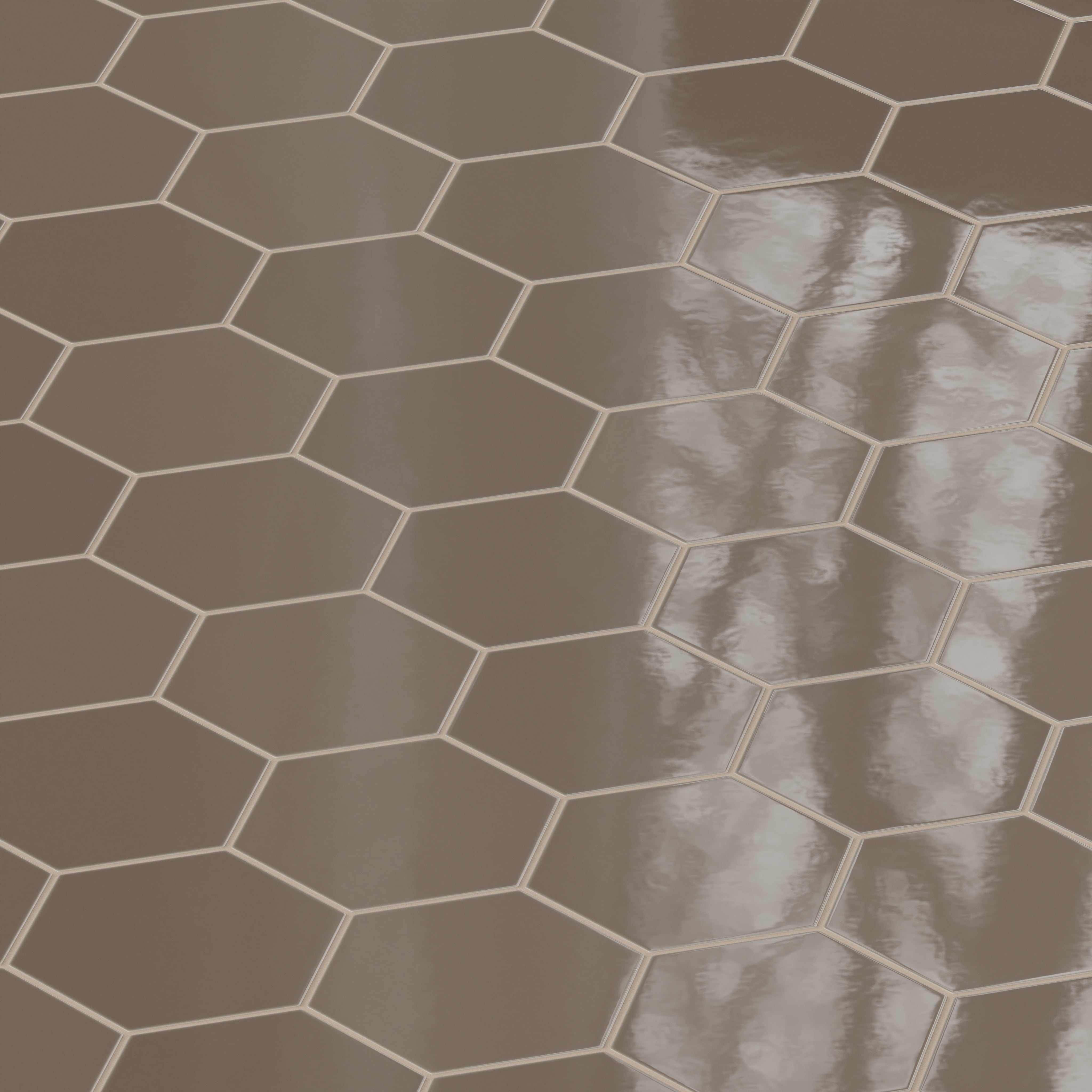 8" Hexagon Natural Press Ceramic Tile in Otter Gloss
