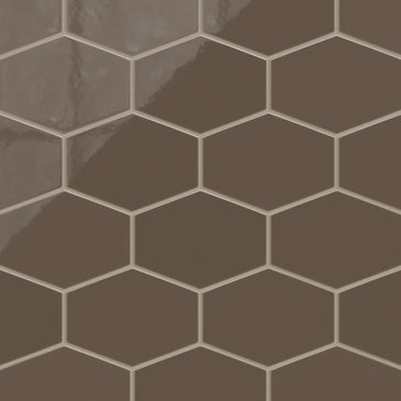Elongated Hexagon Natural Press Ceramic Tile in Otter Gloss