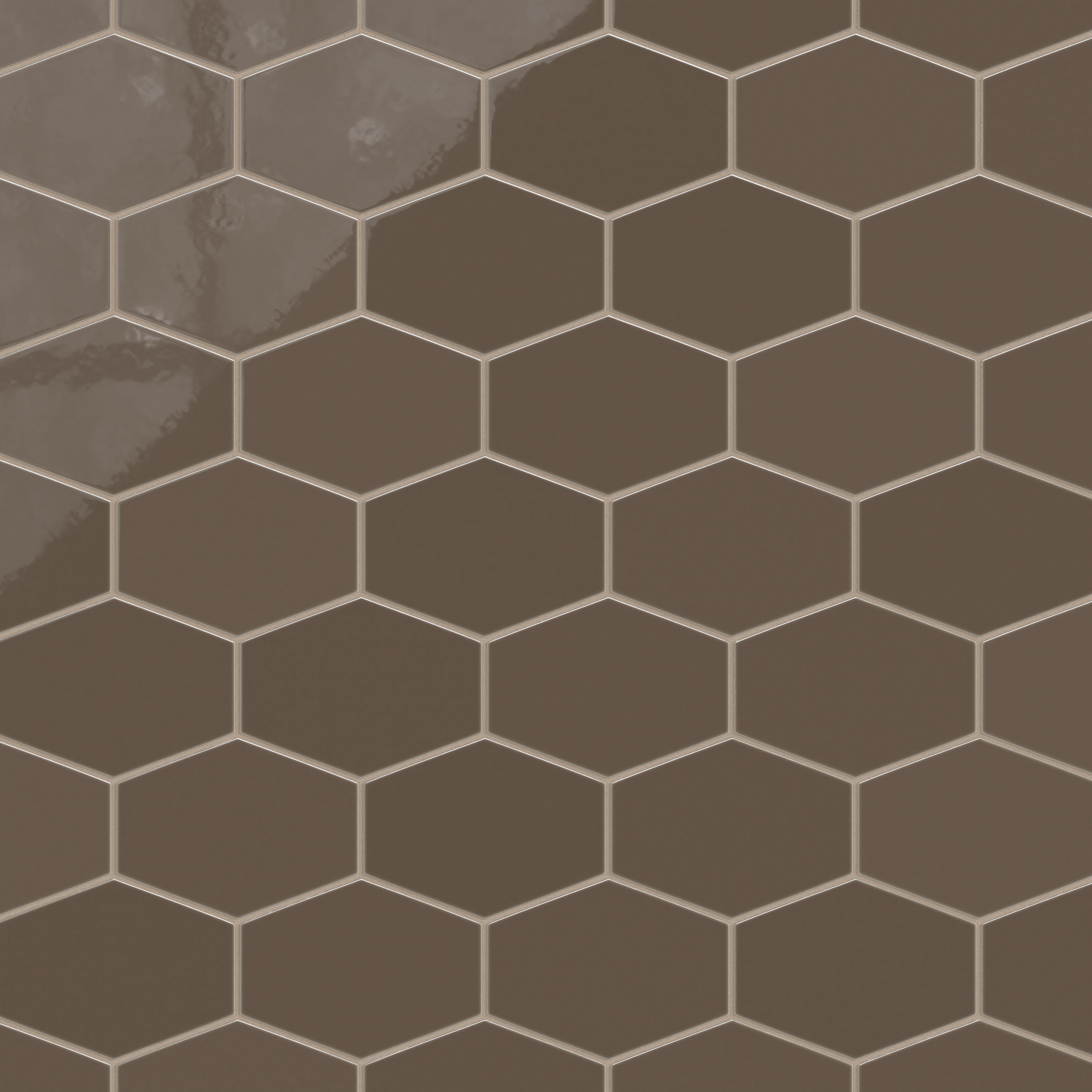 Elongated Hexagon Natural Press Ceramic Tile in Otter Gloss