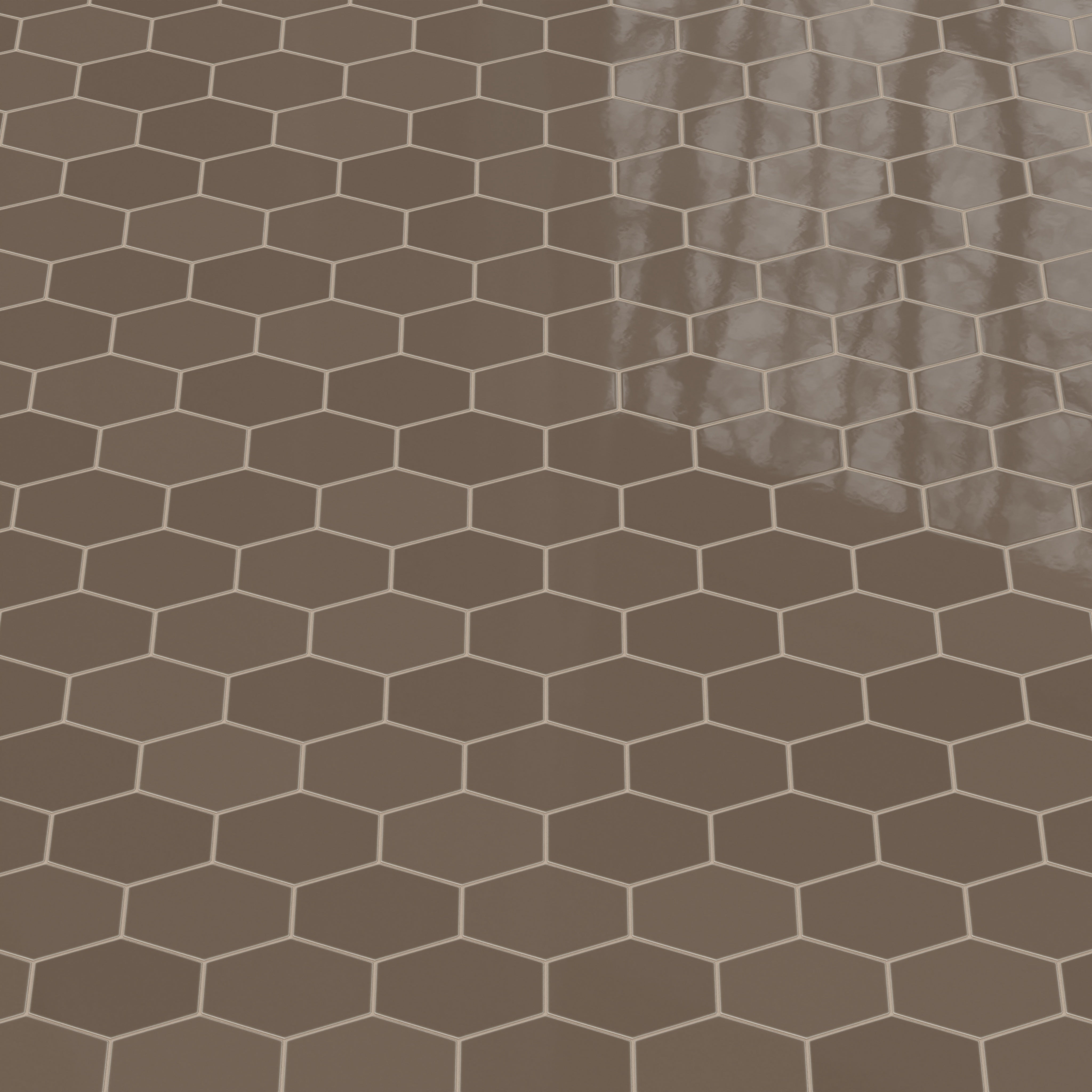 Elongated Hexagon Natural Press Ceramic Tile in Otter Gloss