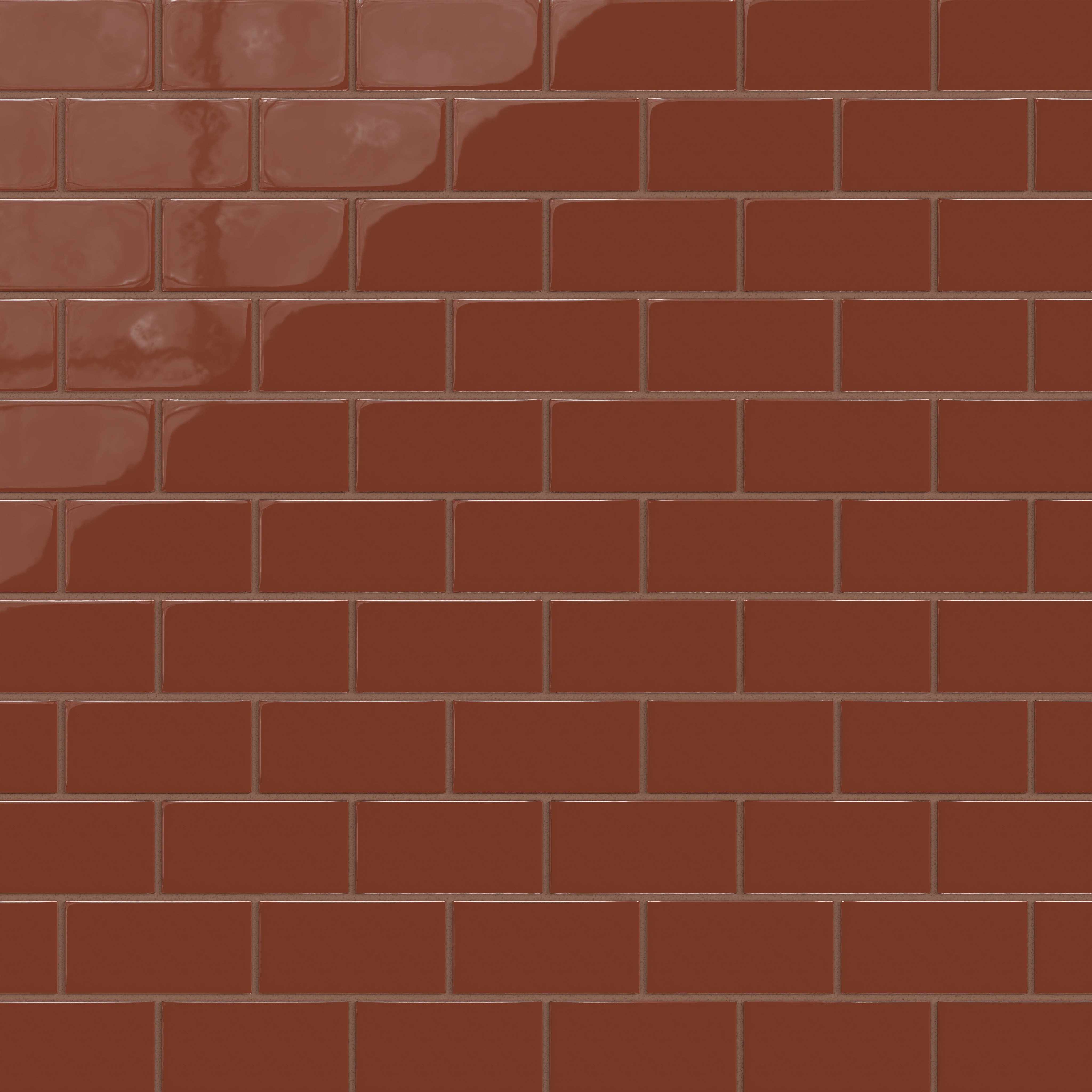 2x4 Half Offset Sheeted Natural Press Ceramic Mosaic Tile in Red Iron Oxide Gloss