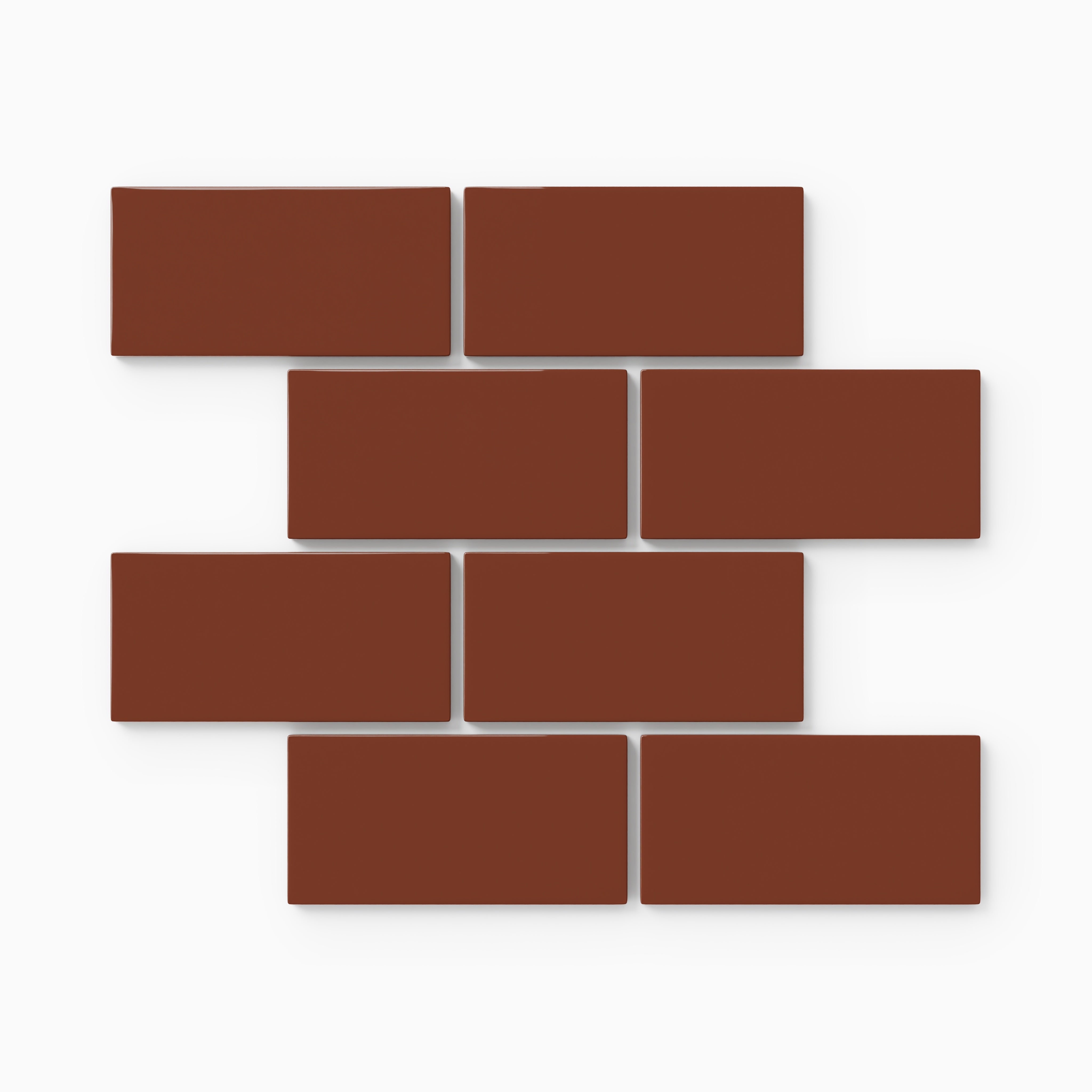 2x4 Half Offset Sheeted Natural Press Ceramic Mosaic Tile in Red Iron Oxide Gloss