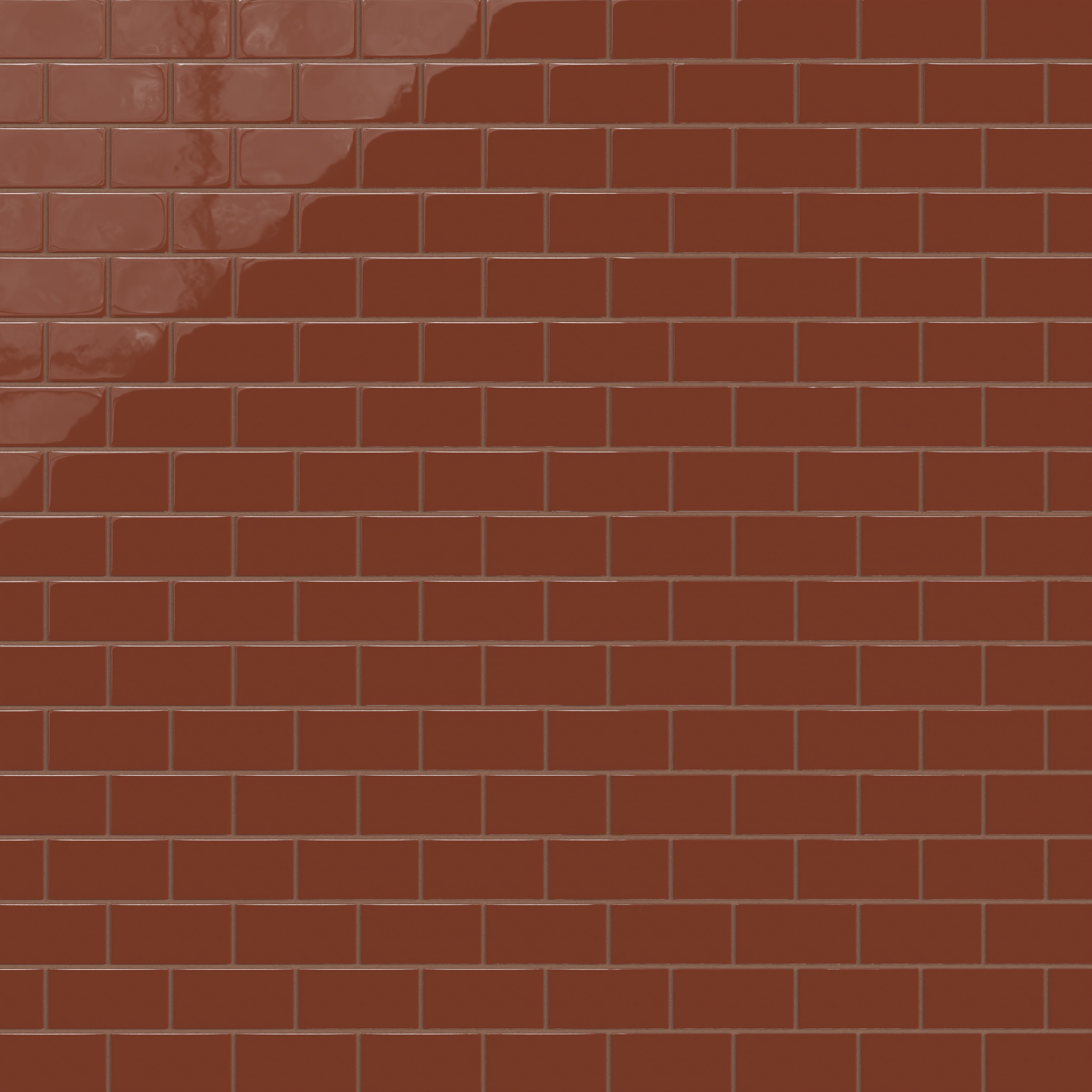 2x4 Half Offset Sheeted Natural Press Ceramic Mosaic Tile in Red Iron Oxide Gloss