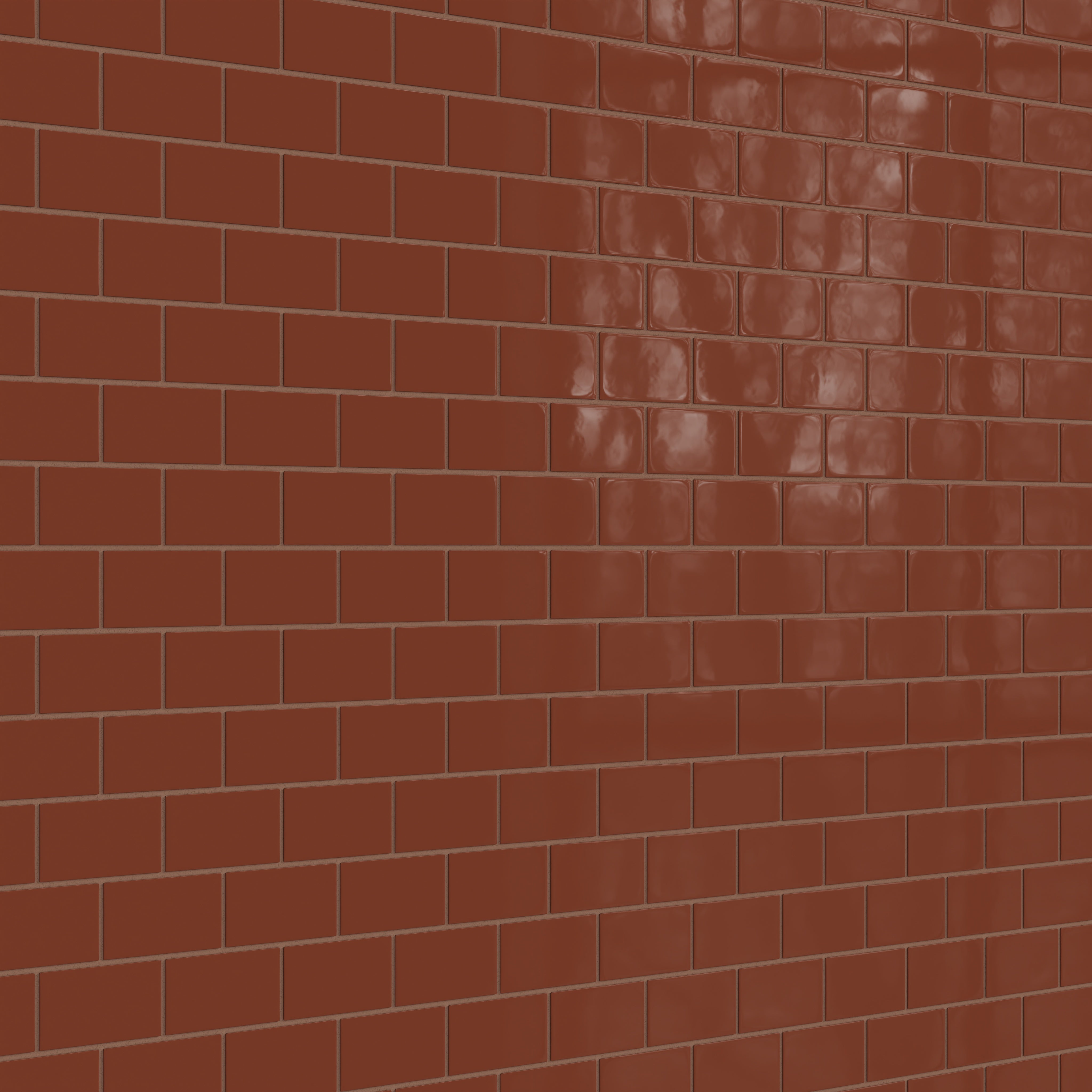 2x4 Half Offset Sheeted Natural Press Ceramic Mosaic Tile in Red Iron Oxide Gloss