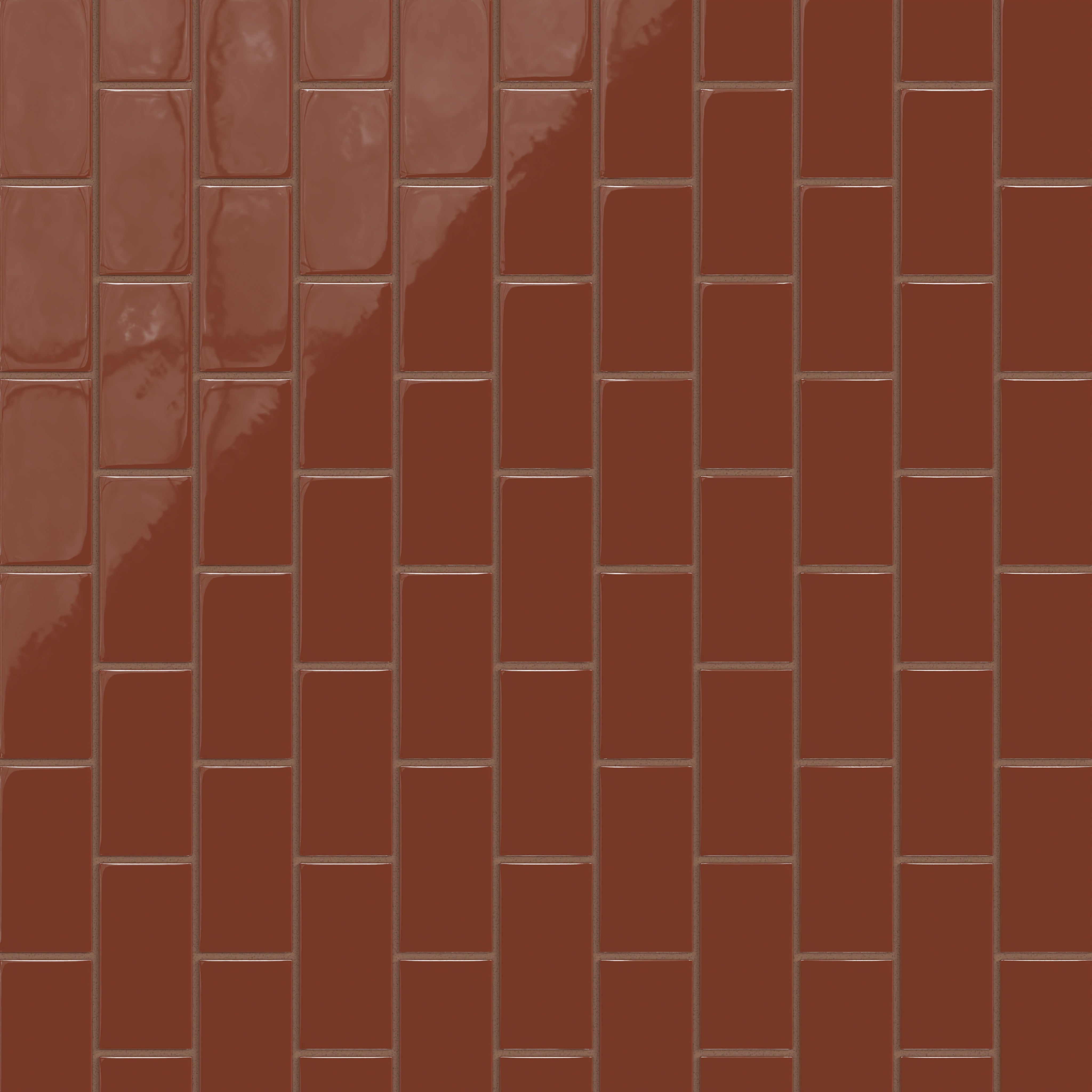 2x4 Half Offset Sheeted Natural Press Ceramic Mosaic Tile in Red Iron Oxide Gloss