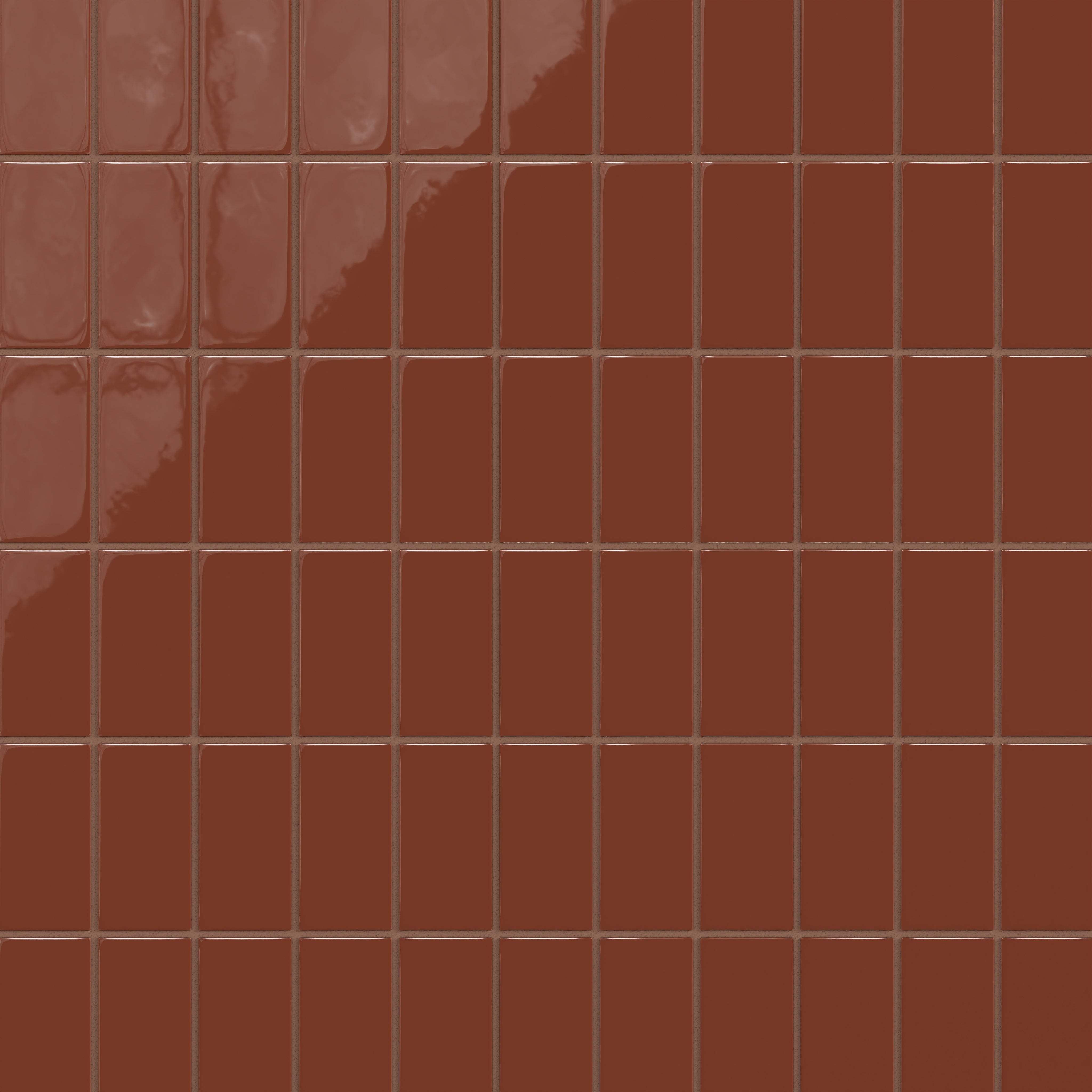2x4 Straight Set Sheeted Natural Press Ceramic Mosaic Tile in Red Iron Oxide Gloss