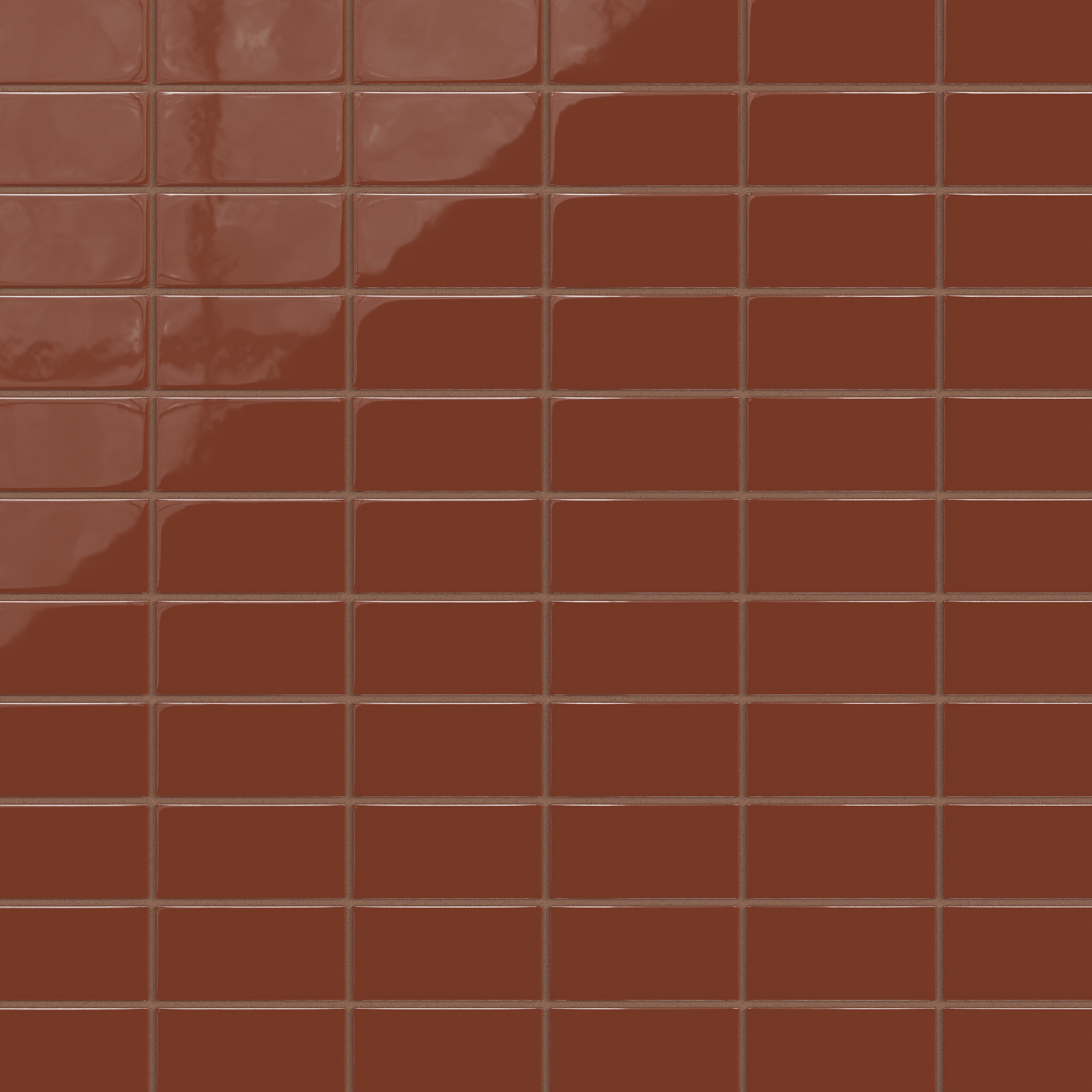 2x4 Straight Set Sheeted Natural Press Ceramic Mosaic Tile in Red Iron Oxide Gloss