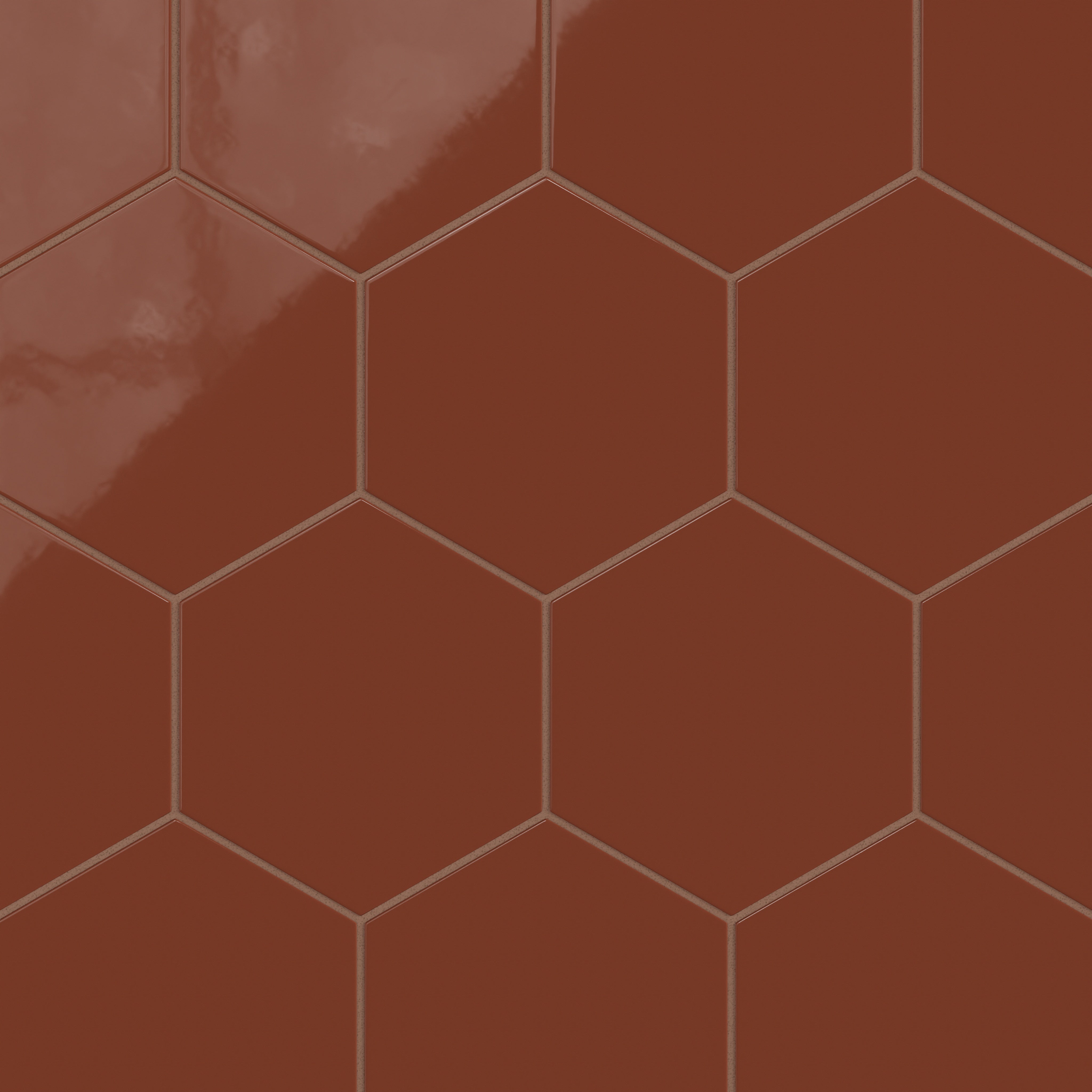 8" Hexagon Natural Press Ceramic Tile in Red Iron Oxide Gloss