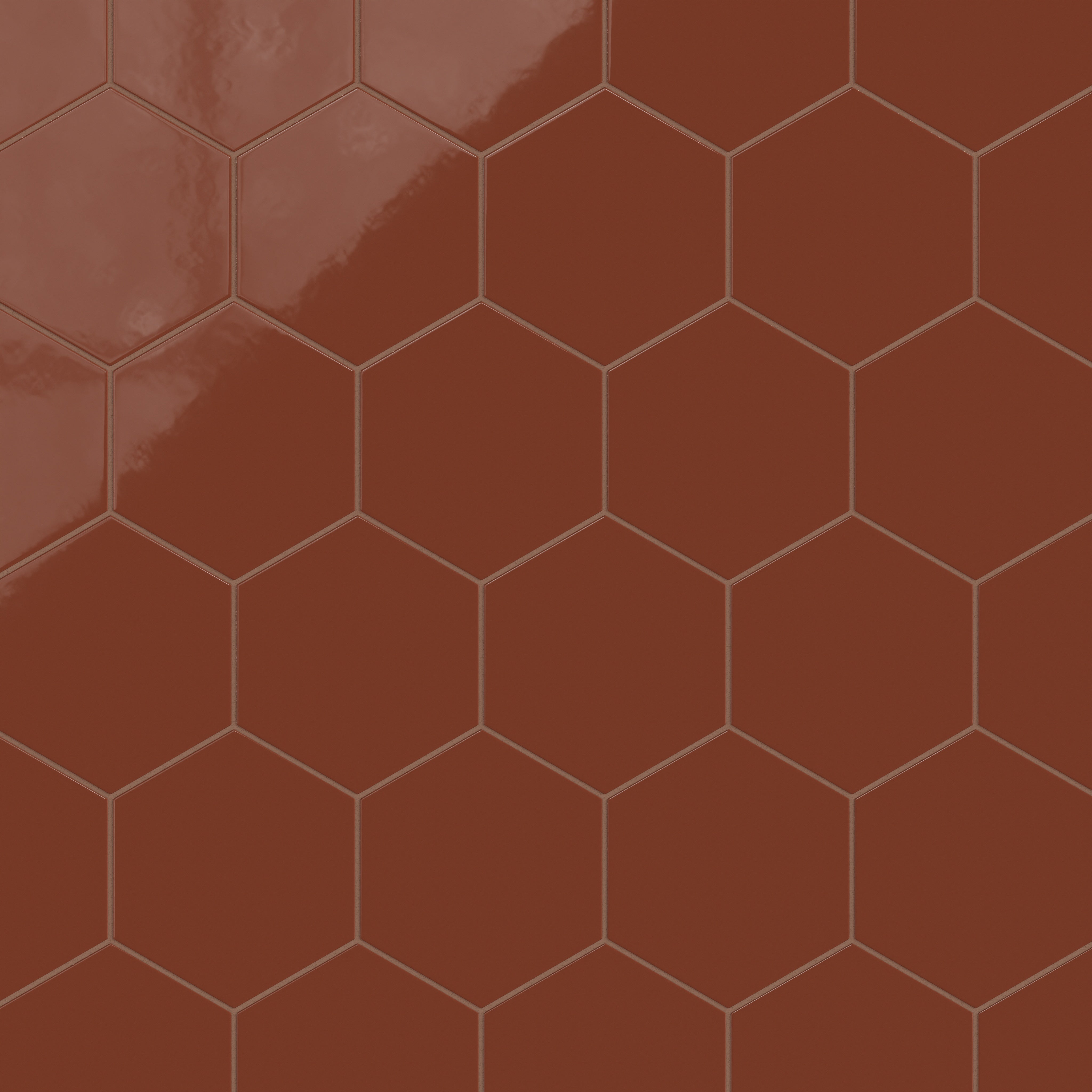 8" Hexagon Natural Press Ceramic Tile in Red Iron Oxide Gloss