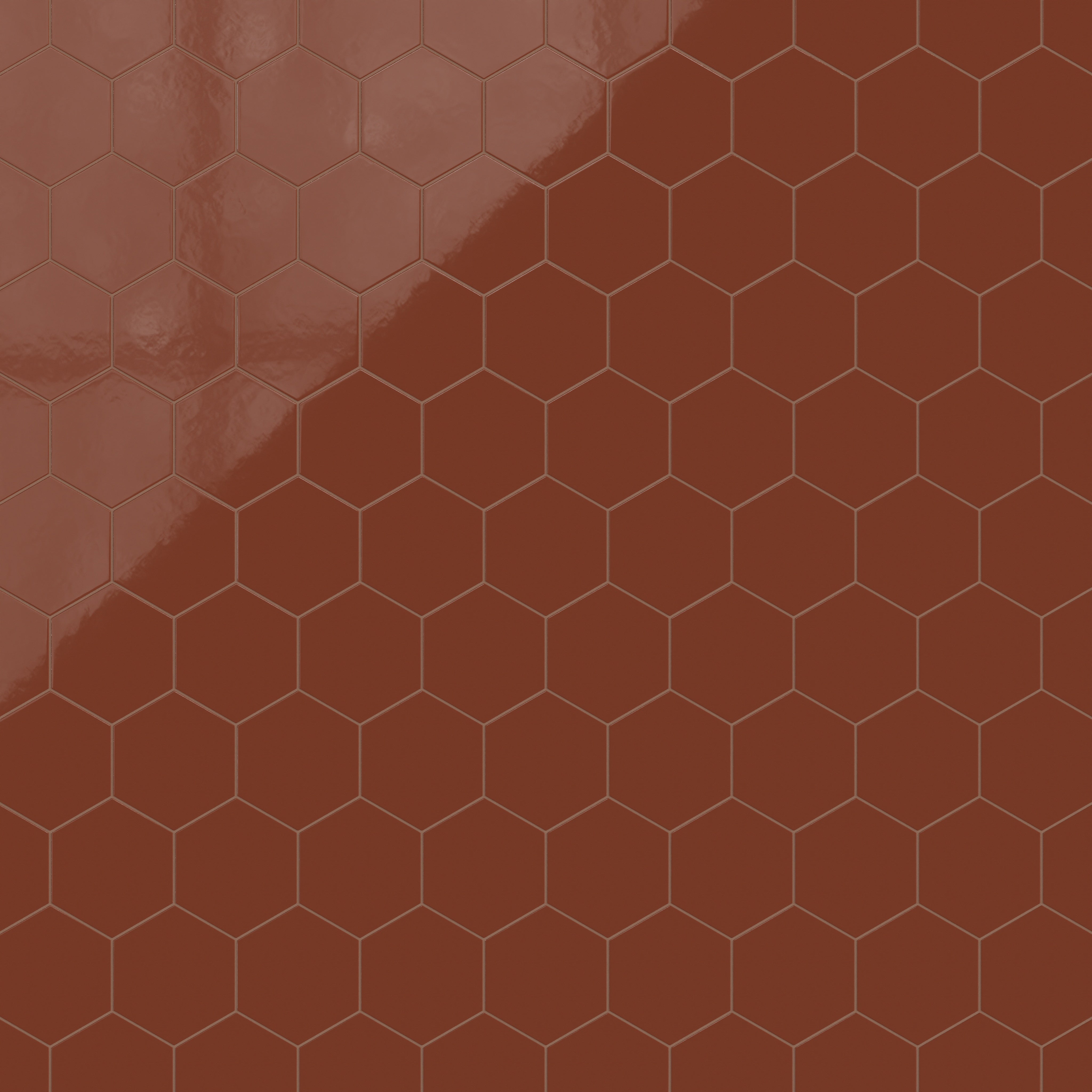8" Hexagon Natural Press Ceramic Tile in Red Iron Oxide Gloss
