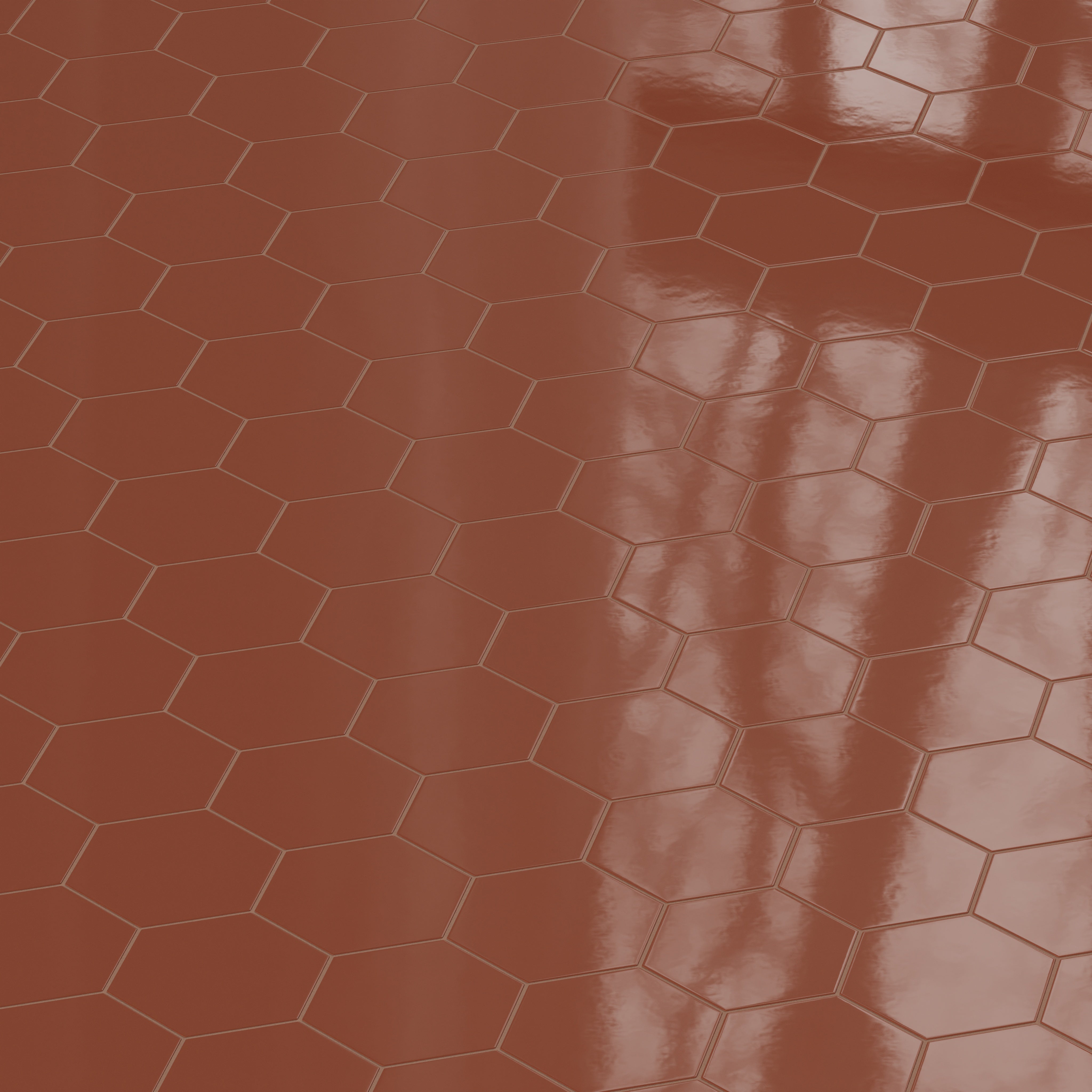 8" Hexagon Natural Press Ceramic Tile in Red Iron Oxide Gloss