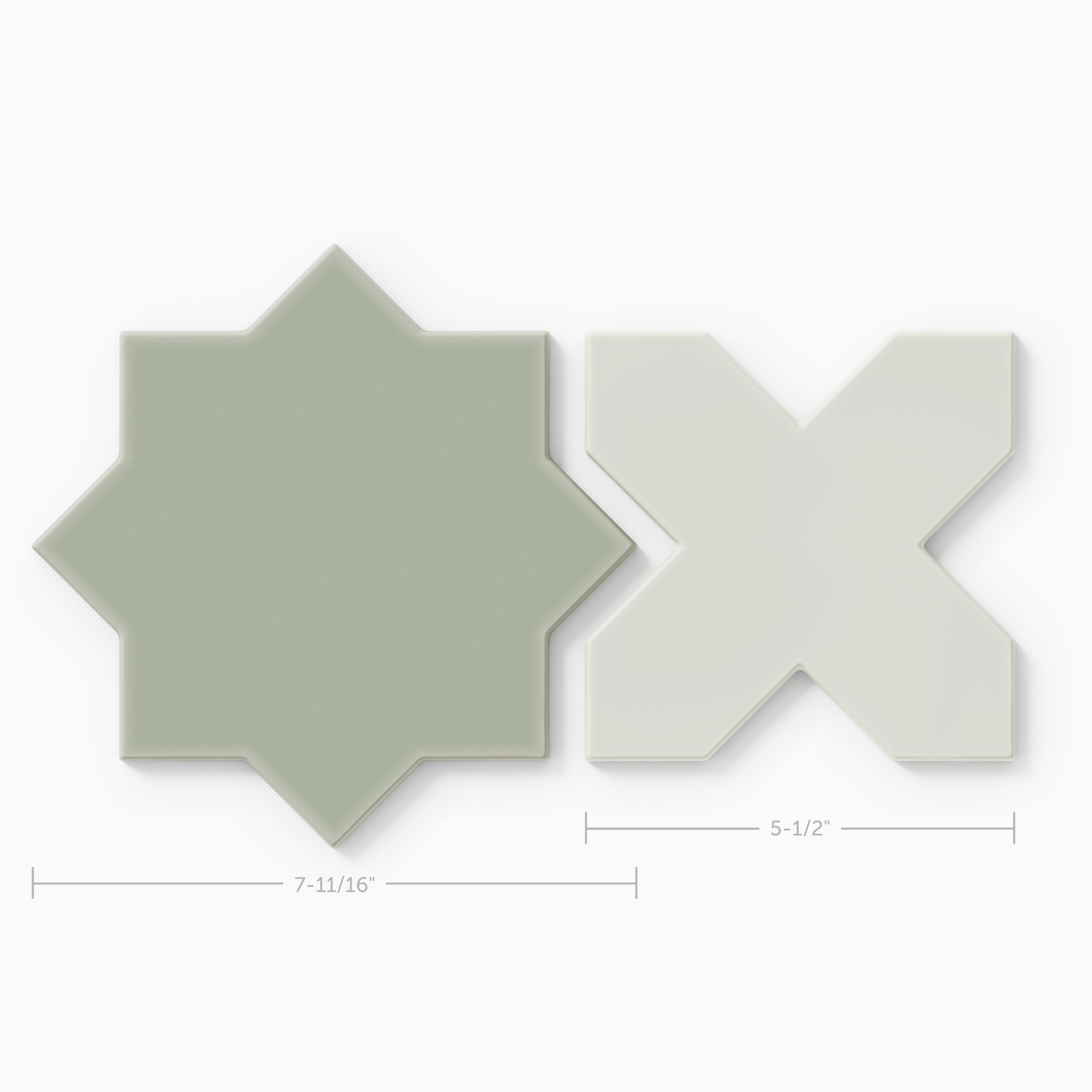 Star & Cross Original Ceramic Tile in Rosemary Matte & Overcast Matte
