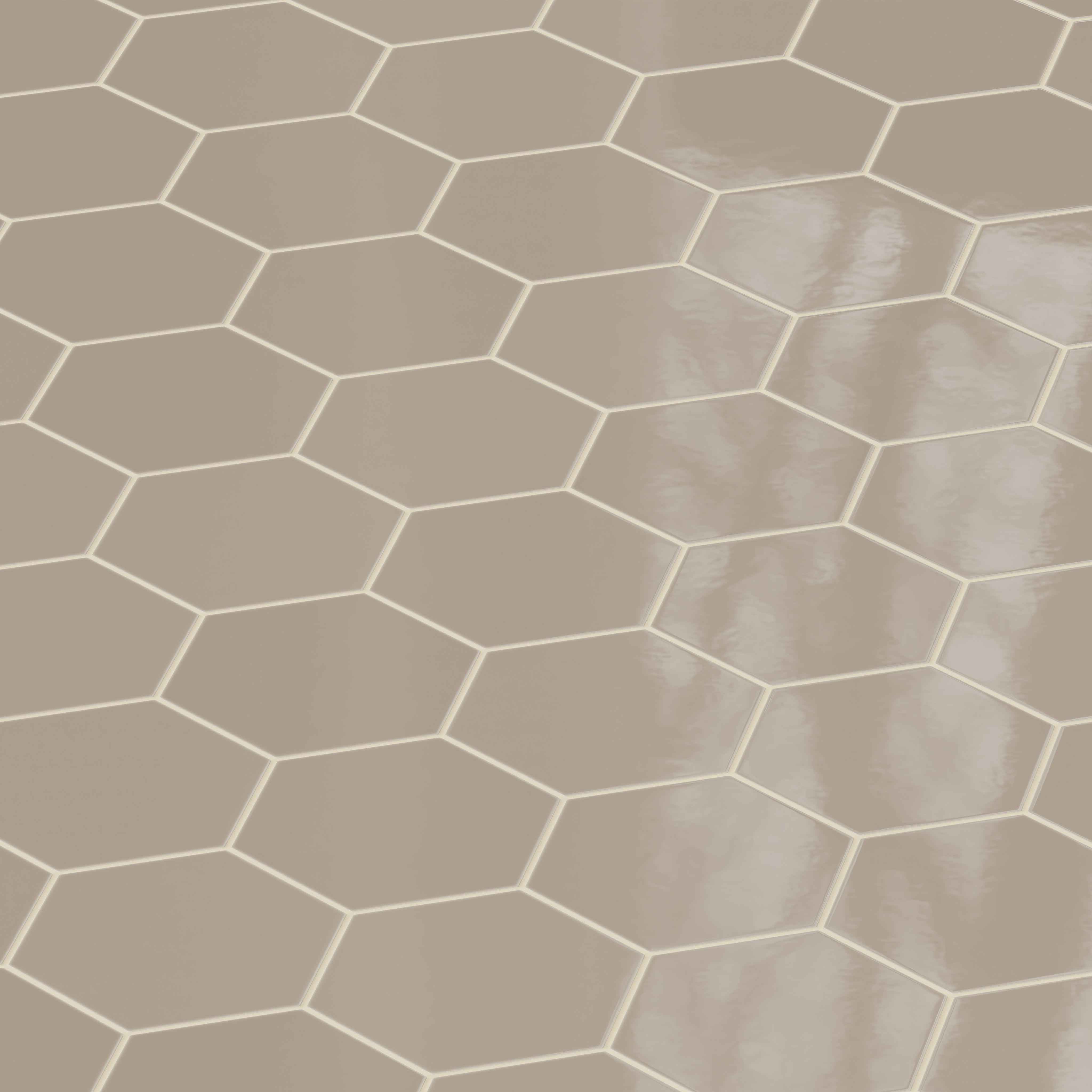8" Hexagon Natural Press Ceramic Tile in Sawtooth Gloss