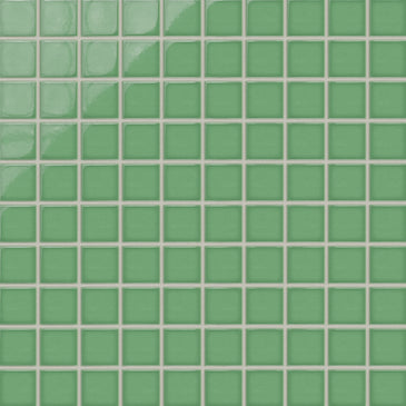 2x2 Straight Set Sheeted Original Ceramic Mosaic Tile in Sea Green Gloss